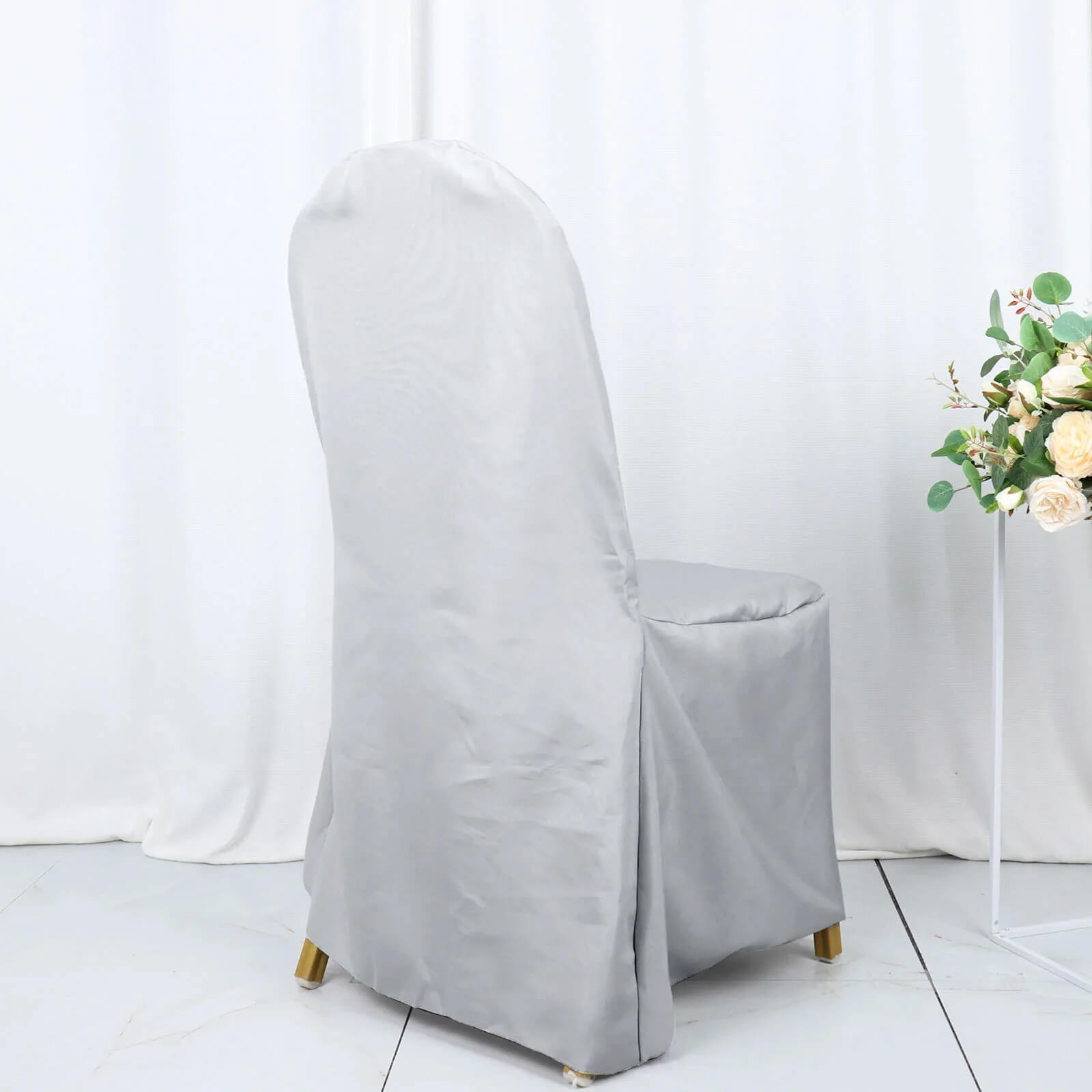 10 Pack Polyester Chair Cover for Banquet Chairs Silver - Stain-Resistant Reusable Slip-On Slipcover