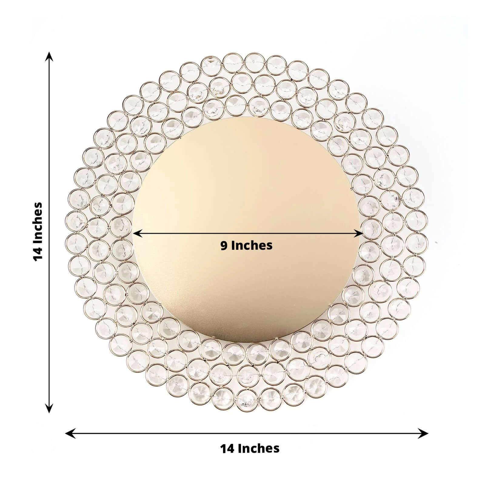 Wired Metal Round Charger Plate 14 in Gold with Acrylic Crystal Beads, Glamorous Decorative Dinner Charger Tableware