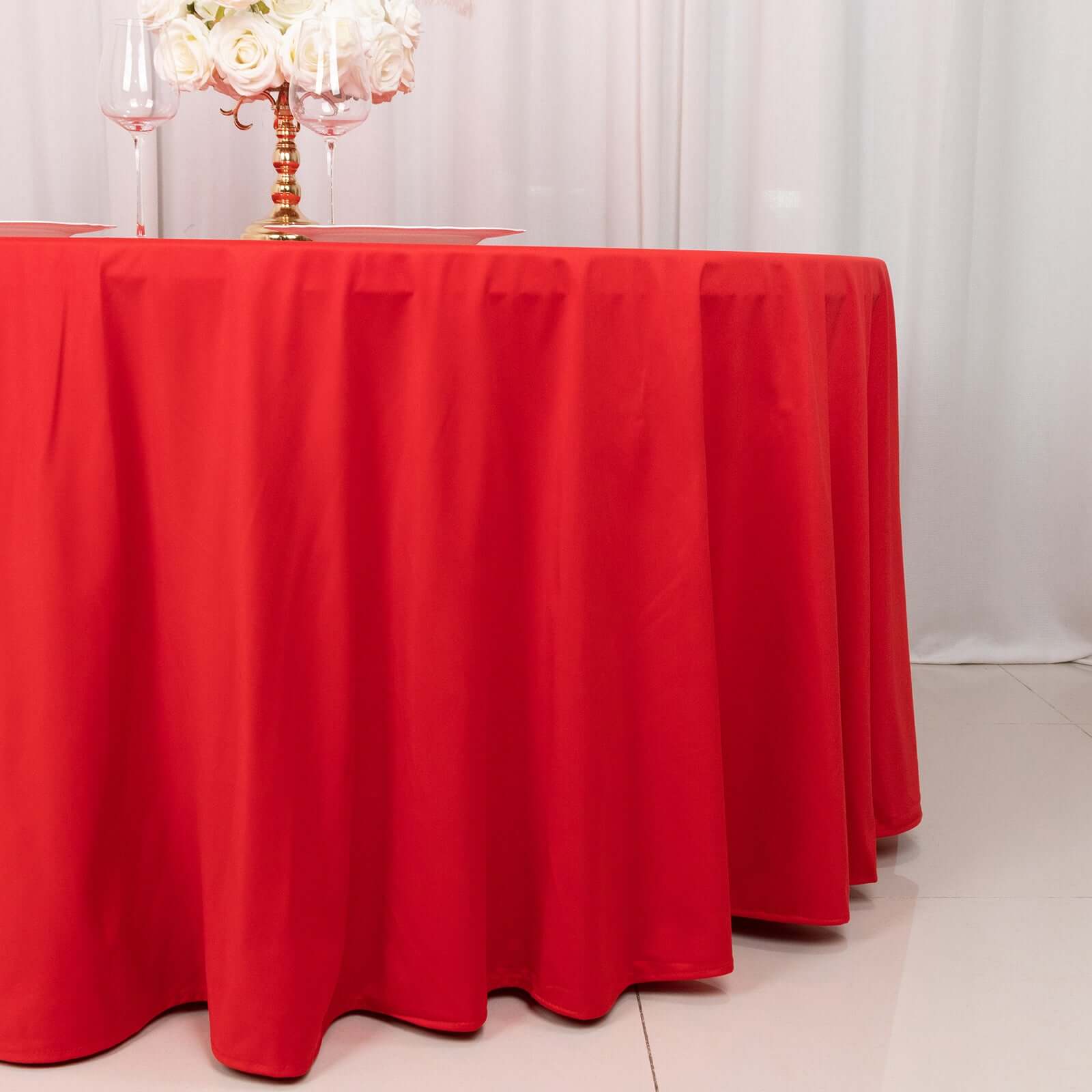 Premium Scuba Round 120 Tablecloth Red - Wrinkle Free & Stain Resistant Seamless Table Cover