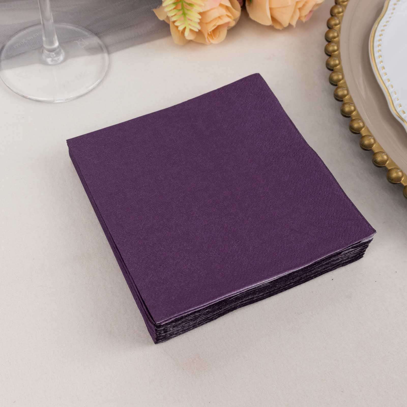 50-Pack Paper Beverage Napkins Purple - 2 Ply Disposable Soft 18GSM Cocktail Napkins 5x5