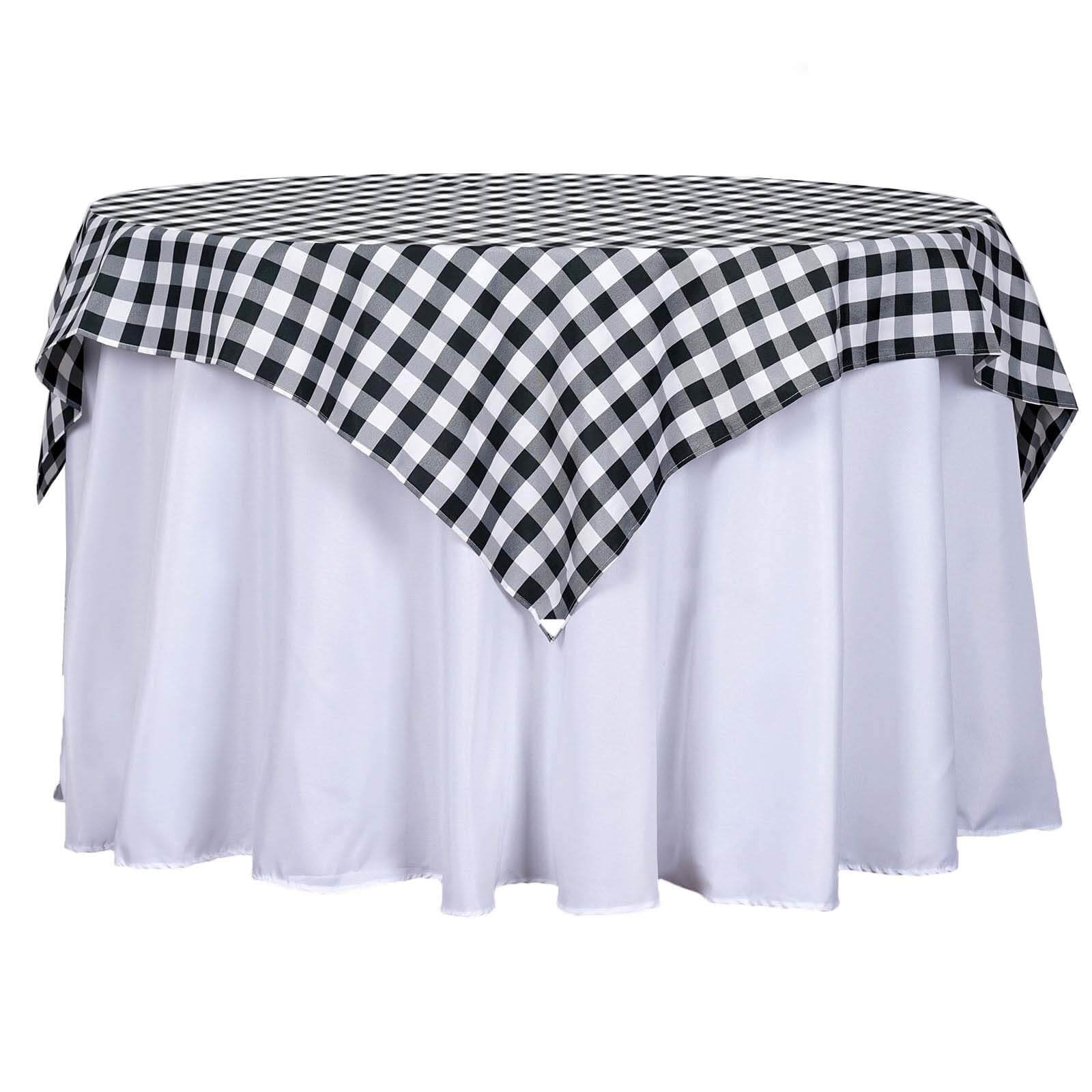 Polyester 54x54 Table Overlay Square Tablecloth White/Black - Checkered Buffalo Plaid Design for Casual Table Settings