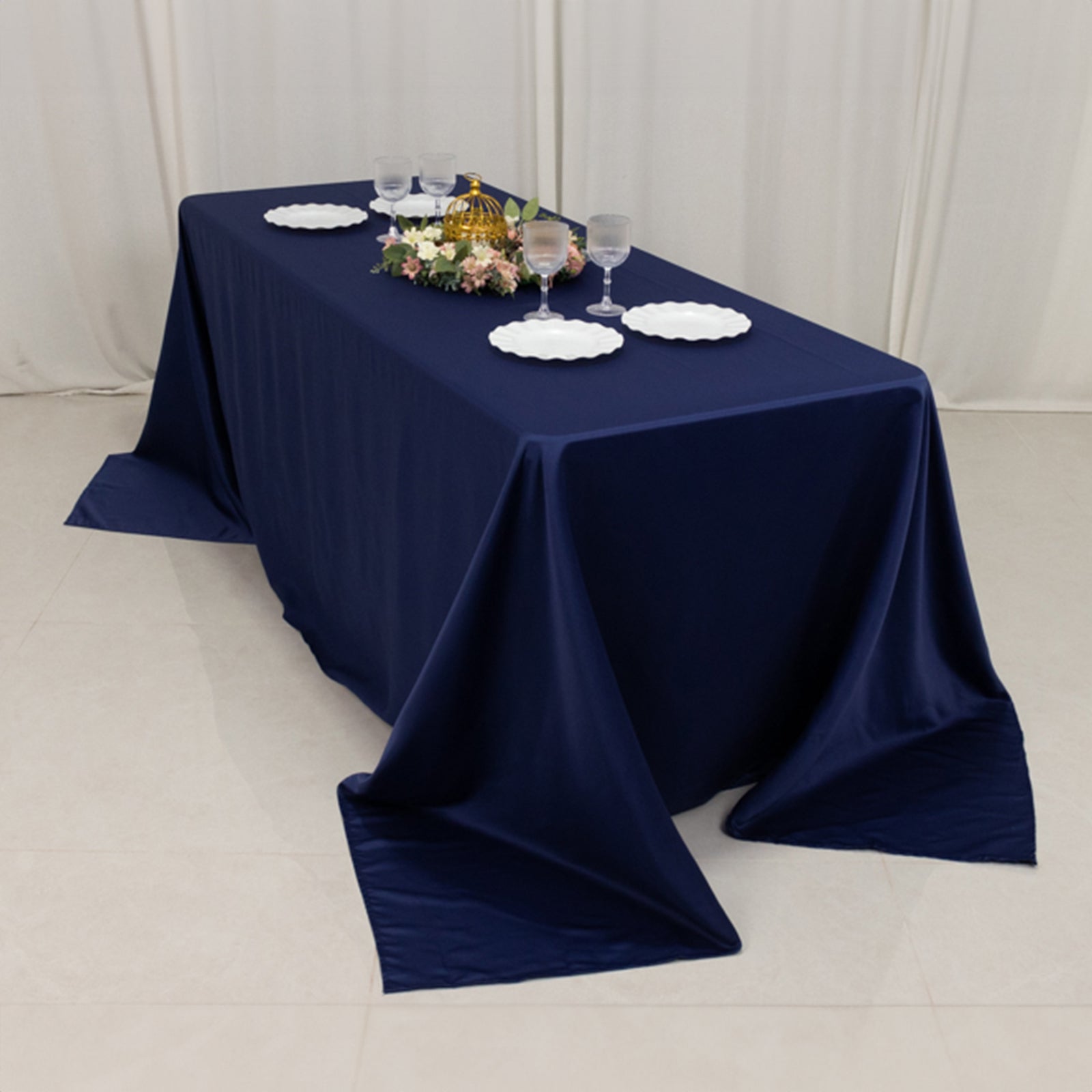 Lamour Satin 90x132 Rectangle Tablecloth Navy Blue - Soft & Silk-Like Seamless Table Cover