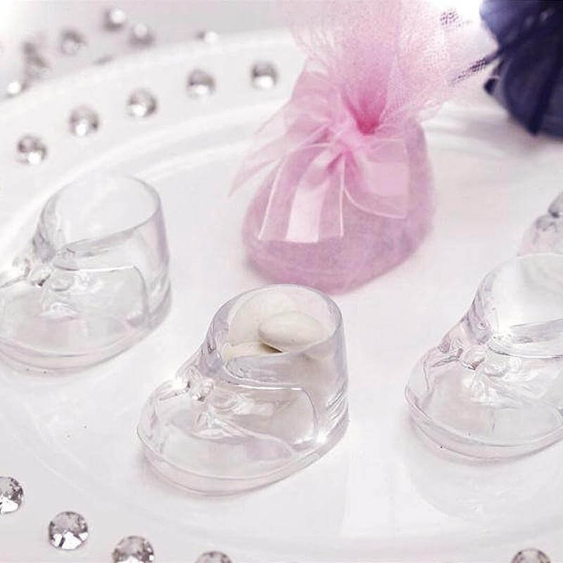 13 Pack 2.5 Clear Fillable Plastic Baby Booties Party Favor Boxes, Transparent Baby Shower Candy Gift Boxes