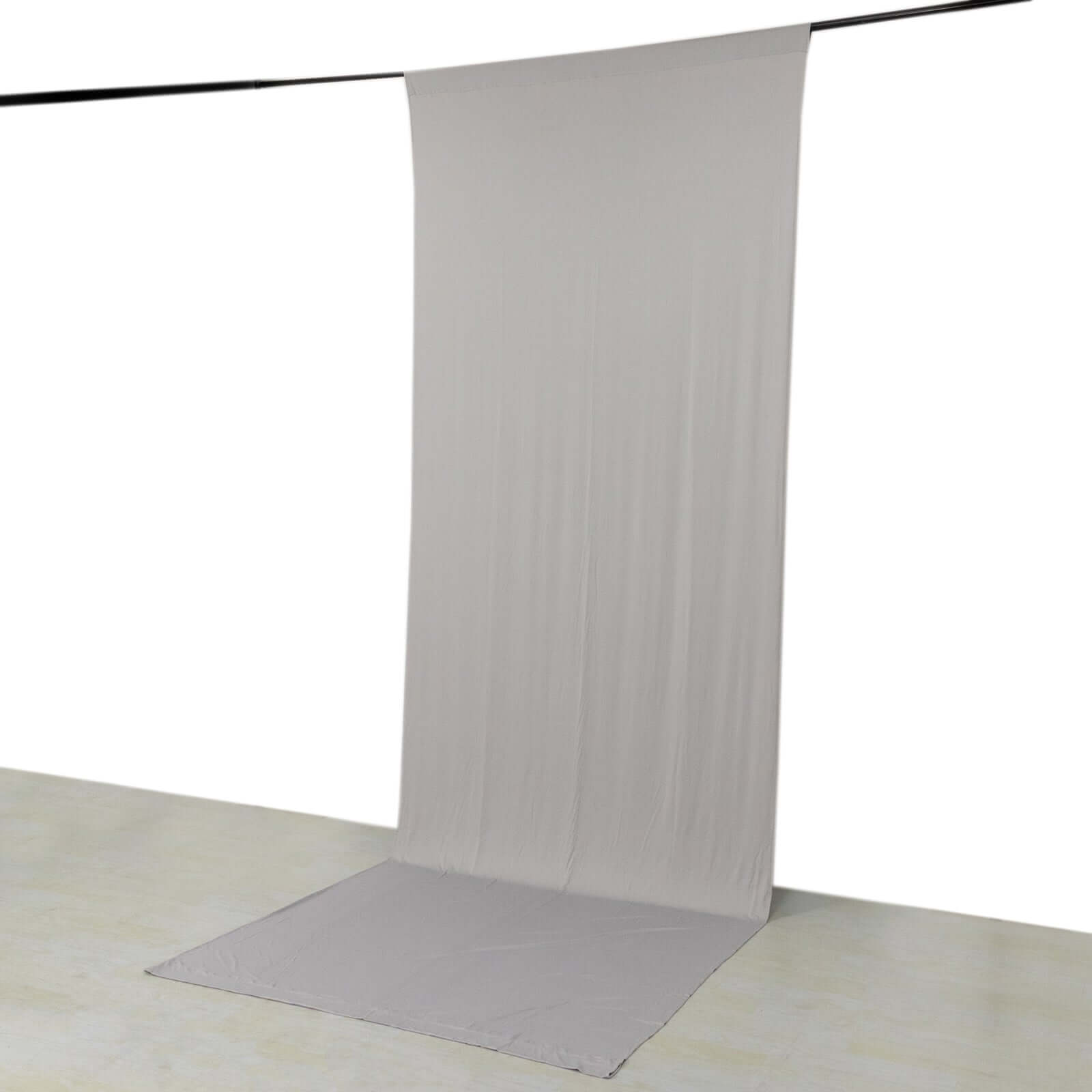 Silver 4-Way Stretch Spandex Event Curtain Drapes, Wrinkle Free Backdrop Event Panel with Rod Pockets - 5ftx14ft