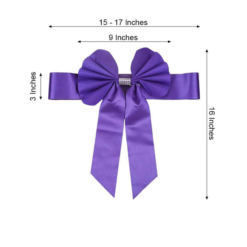 5 Pack Satin Faux Leather Chair Sashes Purple - Durable Double Sided Pre-tied Bow Tie Chair Bands with Diamond Rhinestone Buckles