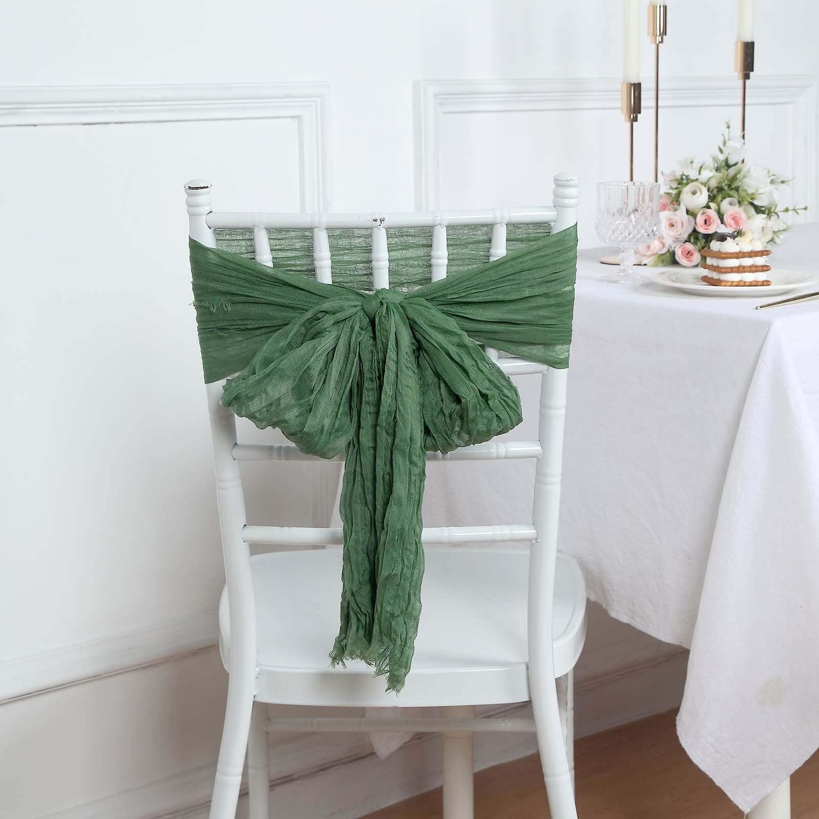 5 Pack Cheesecloth Gauze 16x88 Chair Sashes Olive Green - Boho Chair Decorations