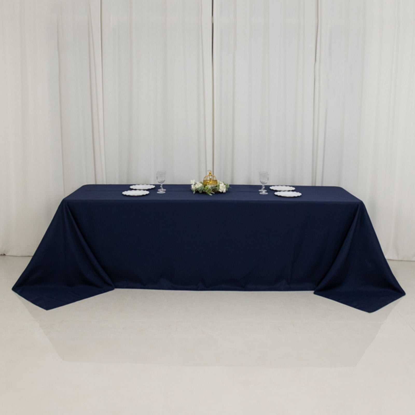 Fire Retardant Premium Polyester 90x156 Rectangular Tablecloth Navy Blue - High-Performance Seamless Table Cover