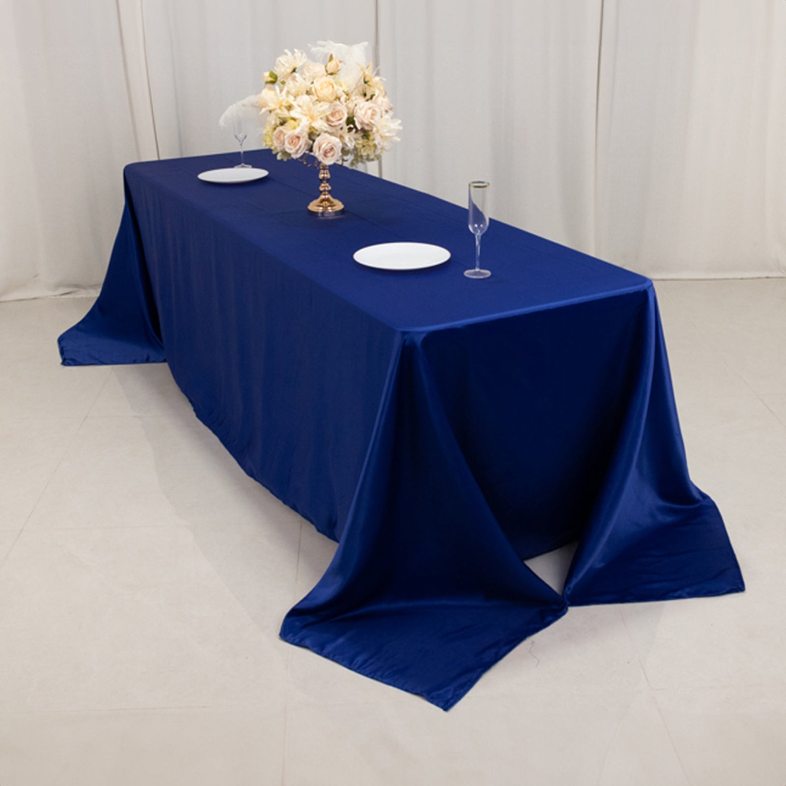 Lamour Satin 90x156 Rectangle Tablecloth Royal Blue - Luxurious, Soft Seamless Table Cover