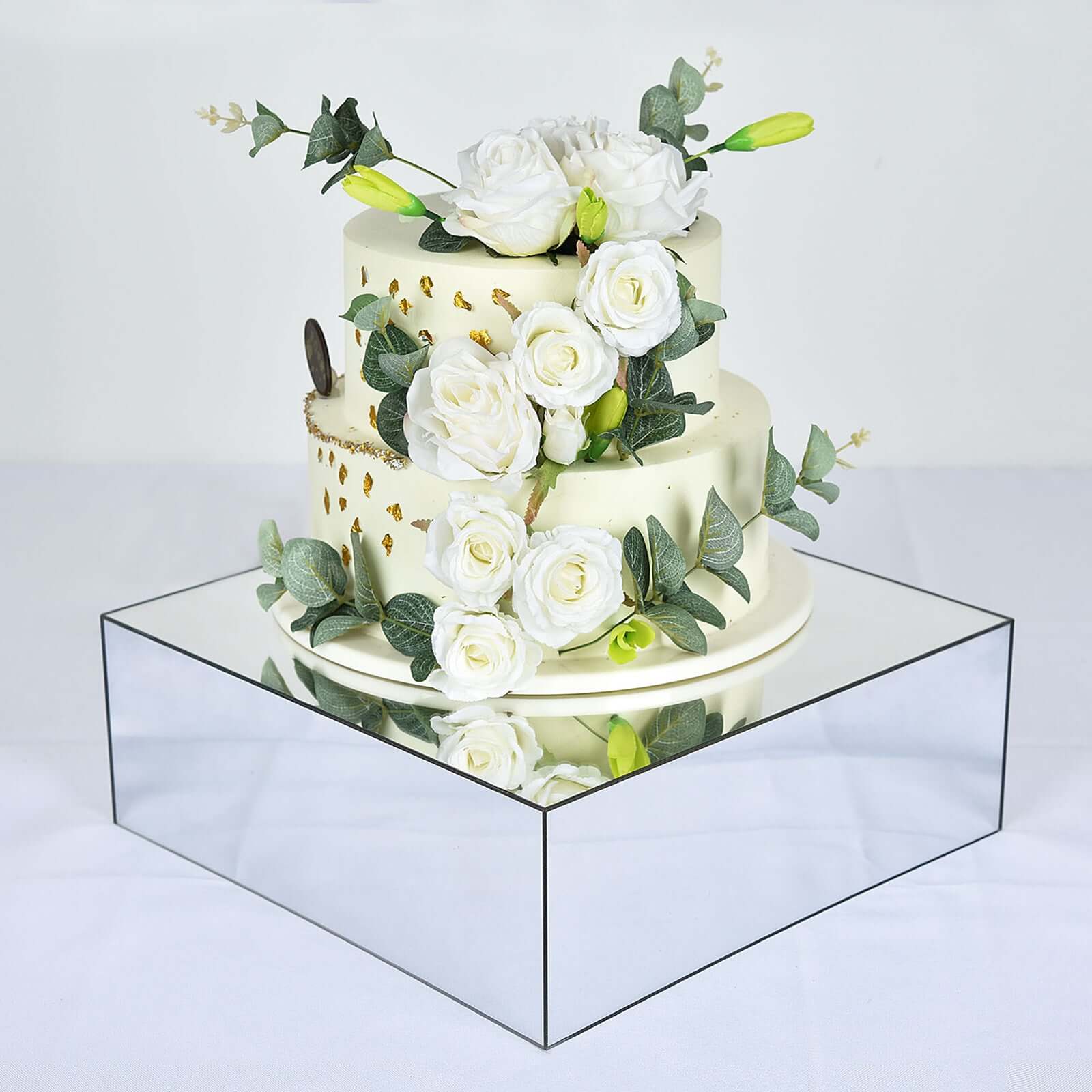 Acrylic Cake Box Stand Pedestal Riser Mirror Finish Silver - Display for Desserts and Events 14x14