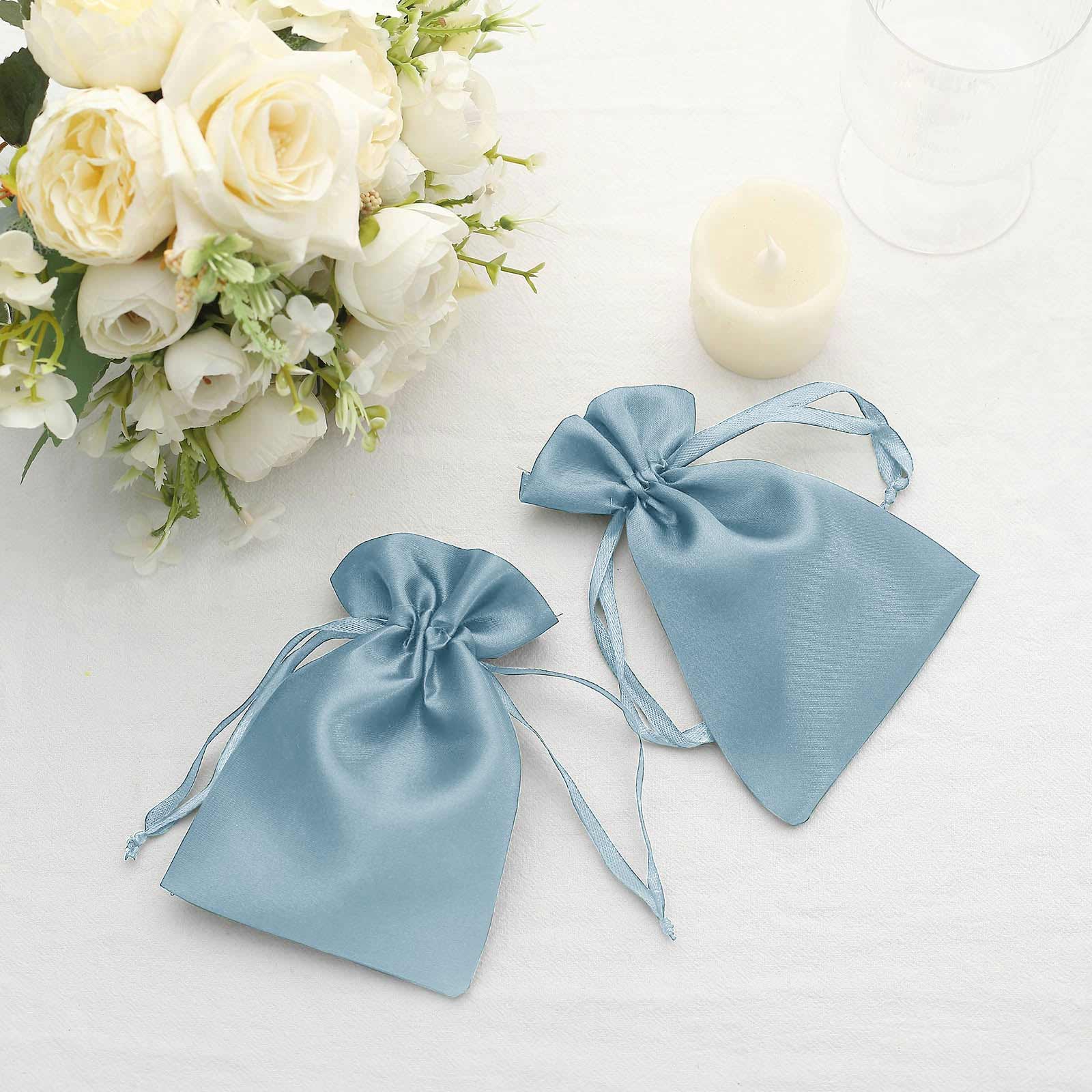 12 Pack 4x6 Dusty Blue Satin Drawstring Wedding Party Favor Gift Bags