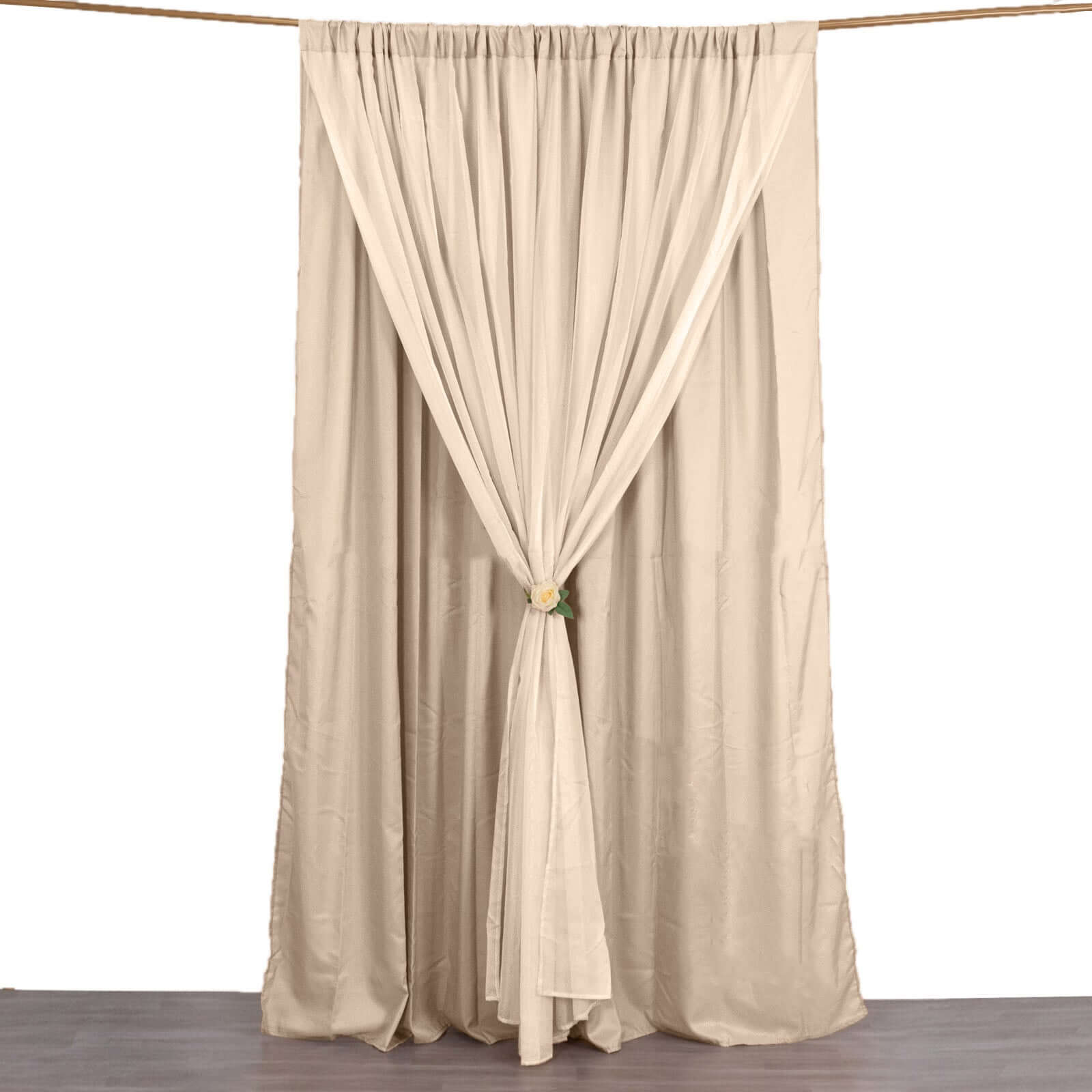 Nude Chiffon Polyester Event Curtain Drapes, Dual Layer Divider Backdrop Curtain Panels with Rod Pockets - 10ftx10ft