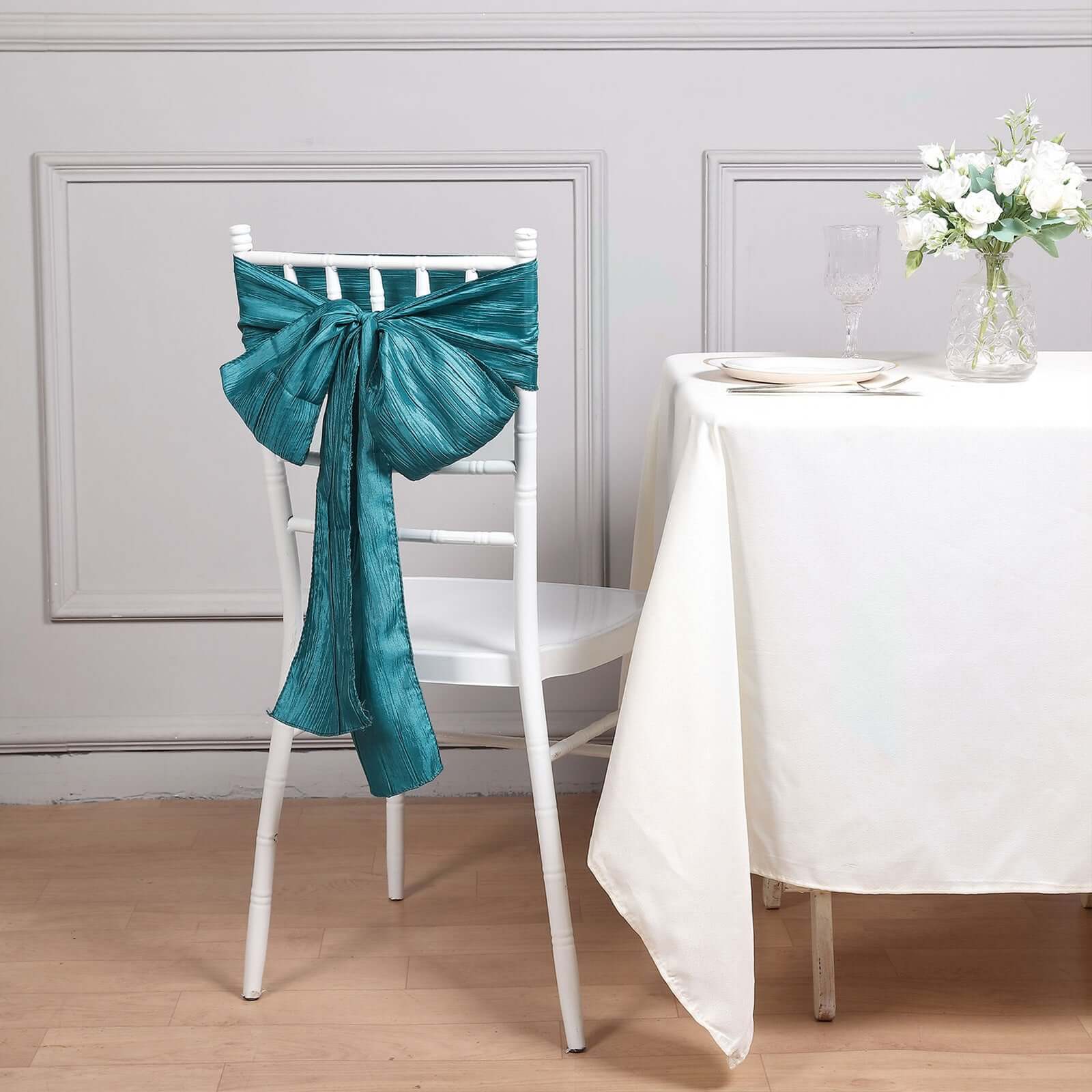 5 Pack Taffeta 6x106 Chair Sashes Teal Accordion Crinkle Texture - Stylish Decor for Weddings & Gatherings