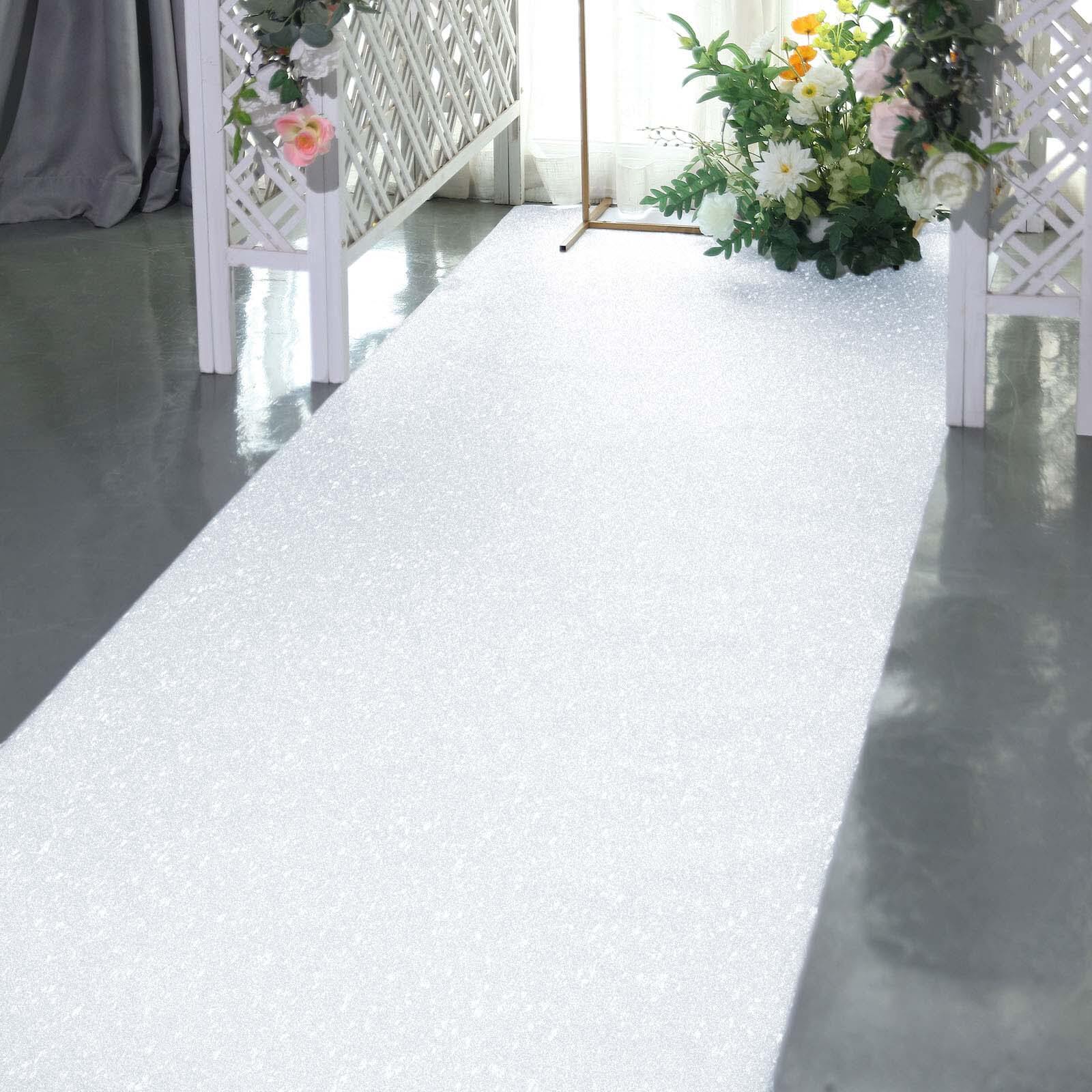 3ftx50ft White Sparkle Glitter Wedding Aisle Runner, Non-Woven Red Carpet Runner - Prom, Hollywood, Glam Parties