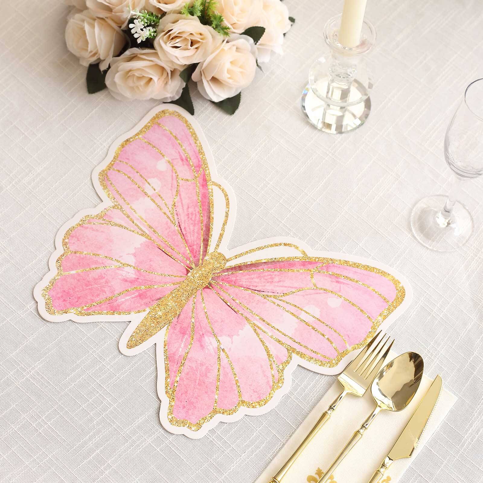 10-Pack Disposable Table Placemats with Pink Butterfly Design & Gold Glitters - 400GSM Cardboard Placemats for Kids' Parties, Baby Showers & Celebrations 14