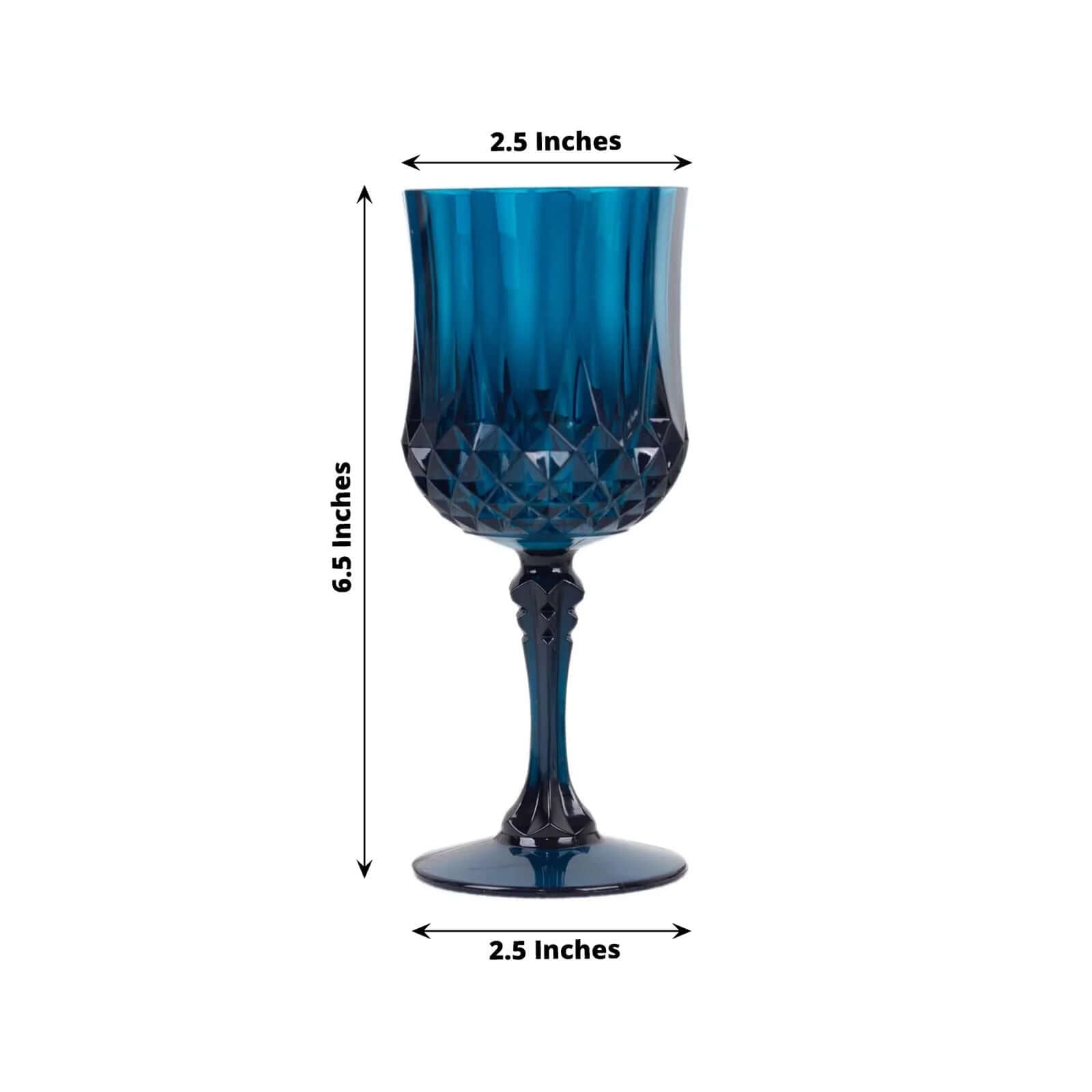 6-Pack Plastic Cocktail Goblets Navy Blue Transparent Crystal Cut - Shatterproof Drinkware 8oz