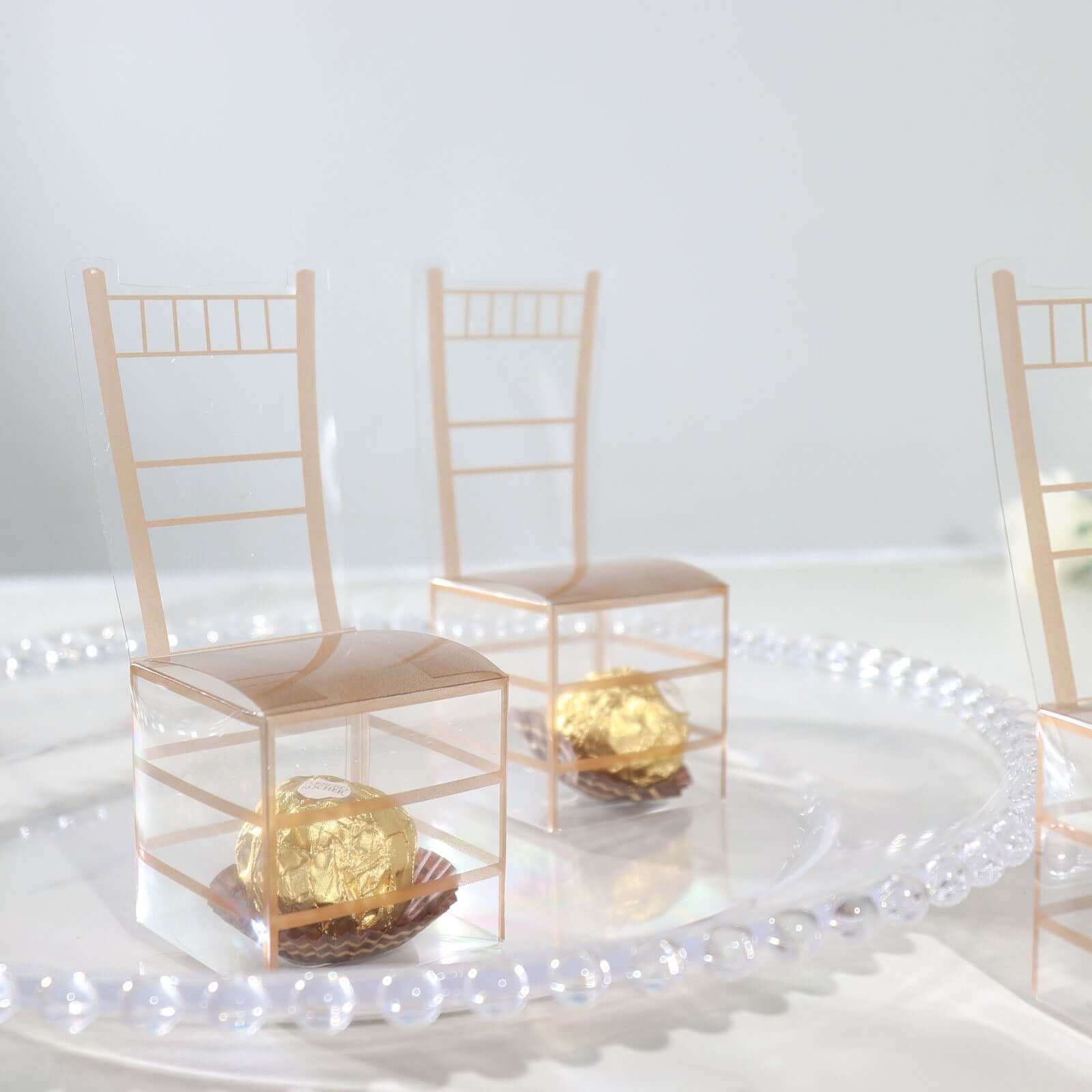 25 Pack Clear and Gold PVC Chiavari Chair-Shaped Party Favor Candy Gift Boxes - 2x5