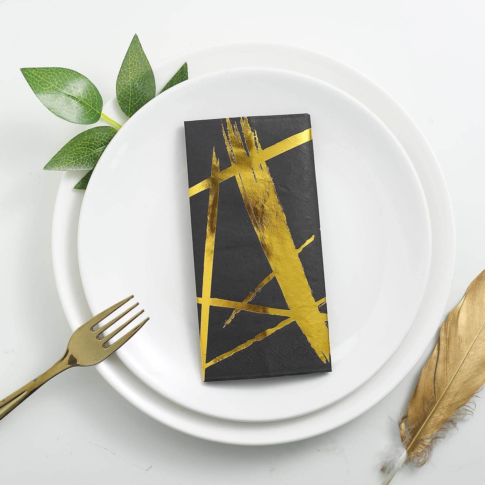 20-Pack Paper Dinner Napkins Black with Metallic Gold Streak Design - Stylish 3 Ply Disposable Cocktail Napkins for Weddings