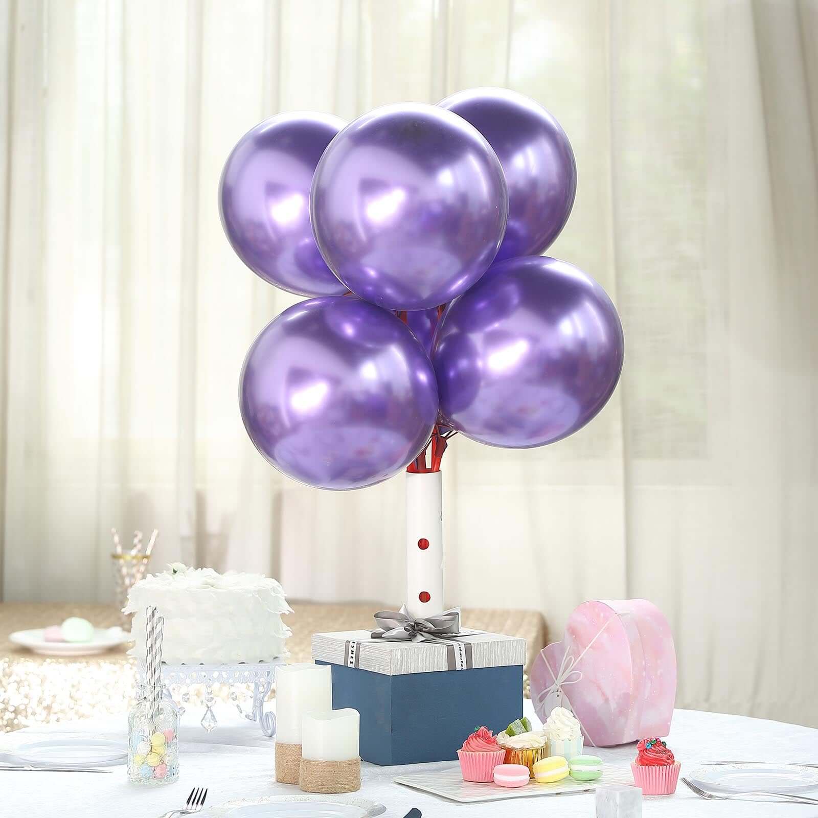 25 Pack 12 Metallic Chrome Purple Latex Helium Air Party Balloons