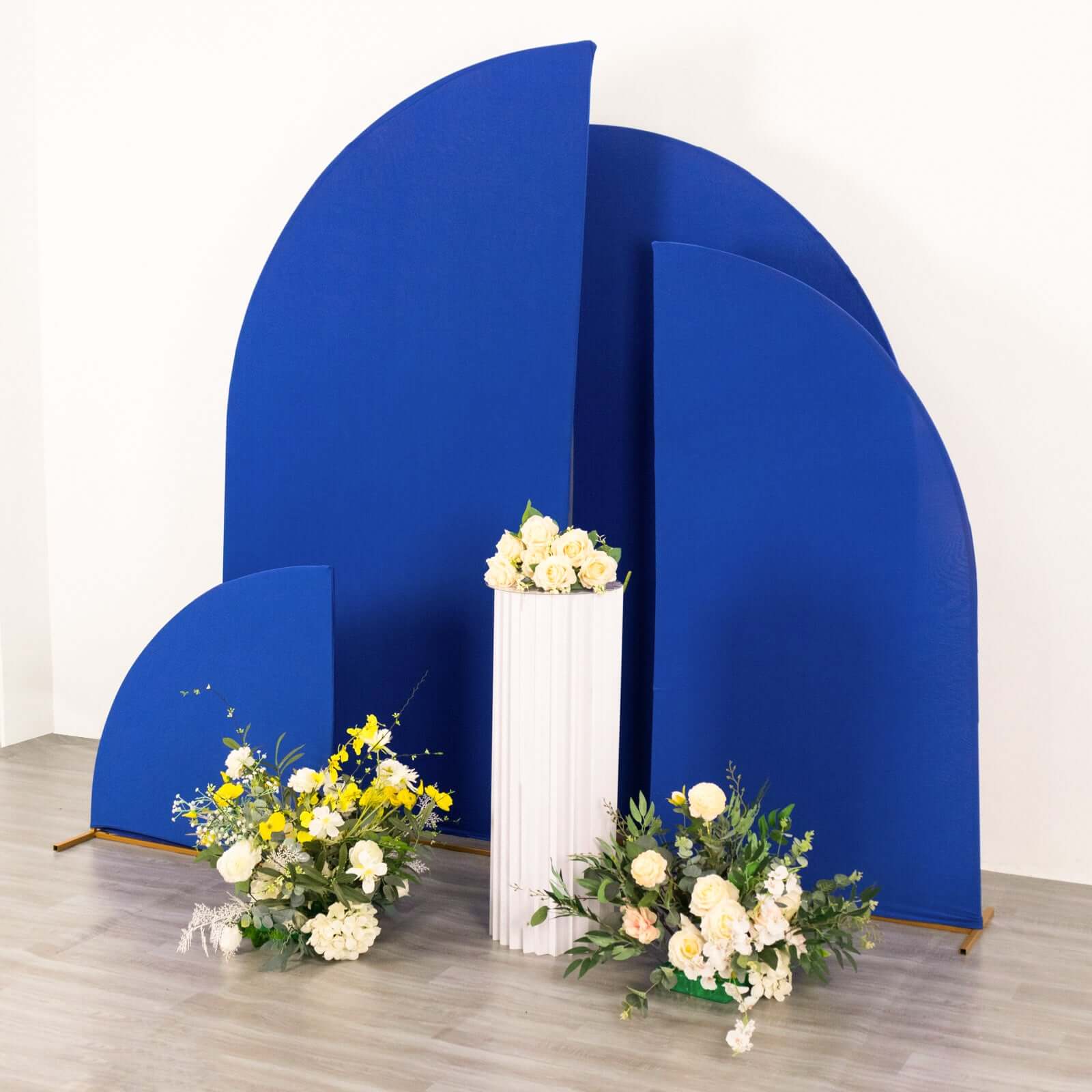 Set of 4 Matte Royal Blue Spandex Half Moon Chiara Backdrop Stand Covers, Custom Fitted Wedding Arch Covers - 2.5ft,5ft,6ft,7ft