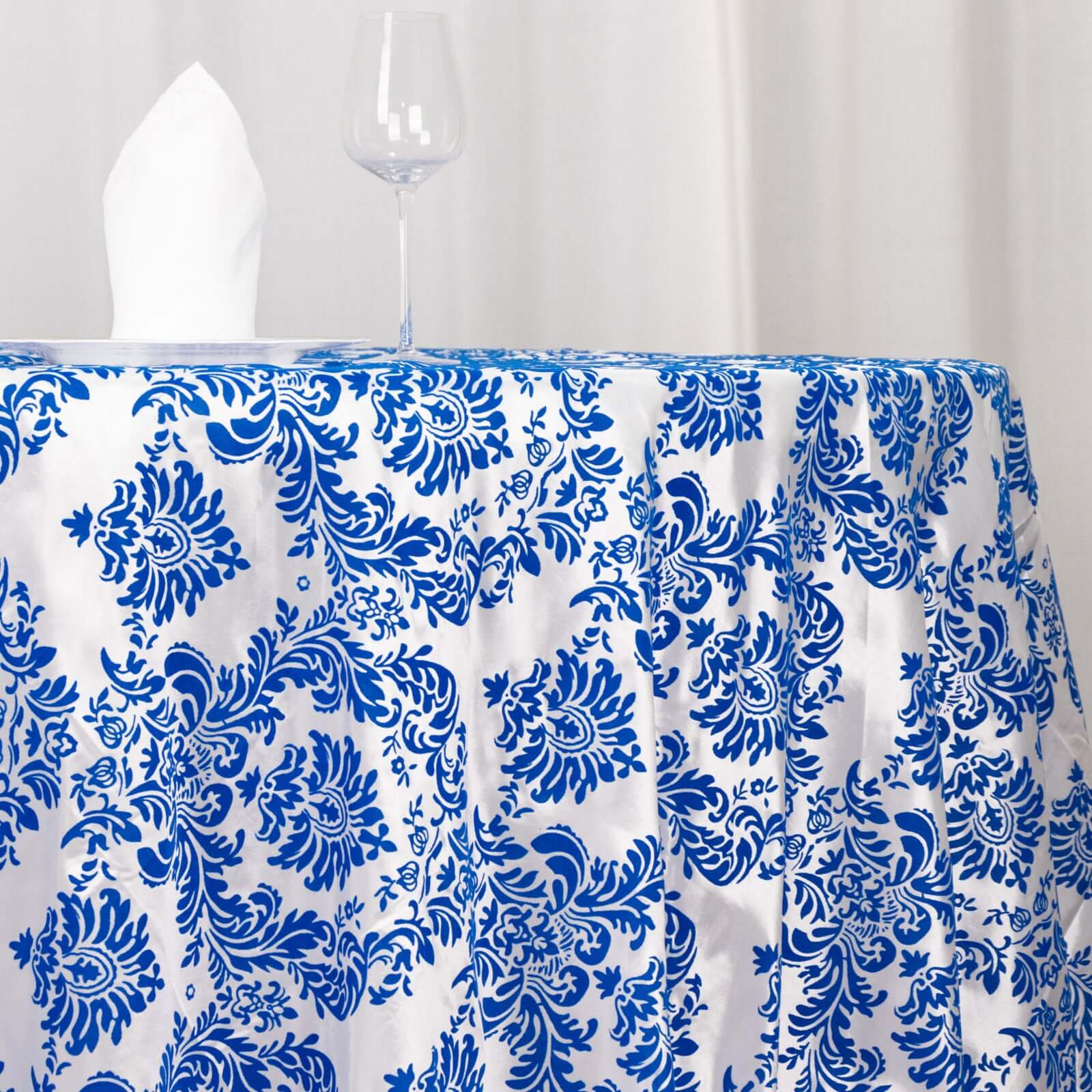 Taffeta 120 Round Tablecloth Royal Blue - Seamless Velvet Flocking Damask Table Cover