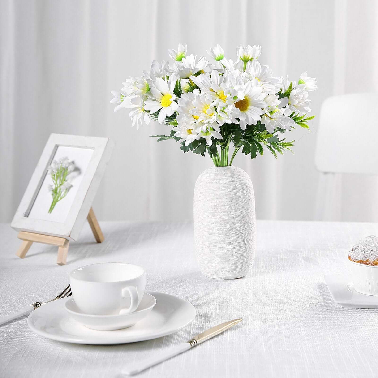 4 Bushes 11 White Artificial Silk Daisy Flower Bouquet Branches
