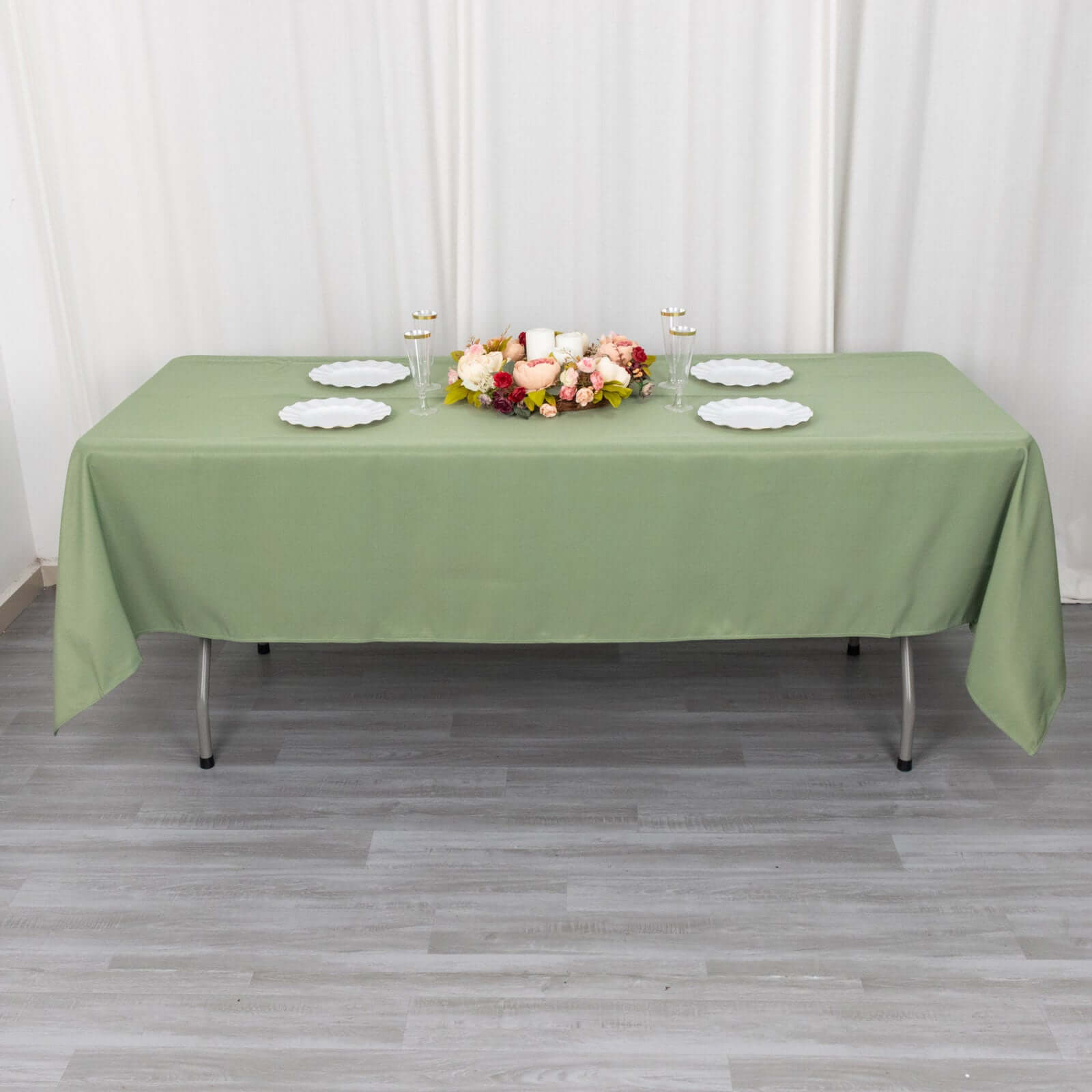 Fitted Polyester 72x30 Rectangle Tablecloth Dusty Sage Green - Durable Table Cover