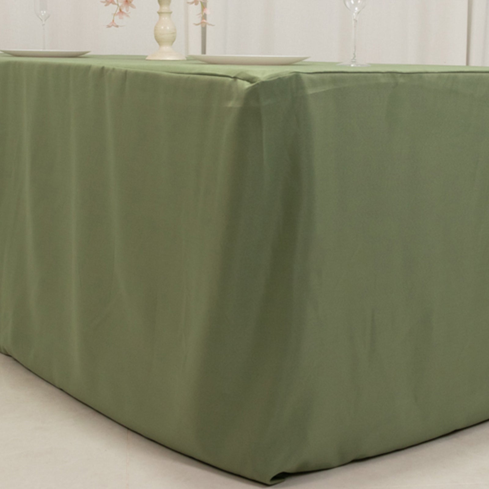 Fitted Polyester 72x30 Rectangle Tablecloth Dusty Sage Green - Durable Table Cover