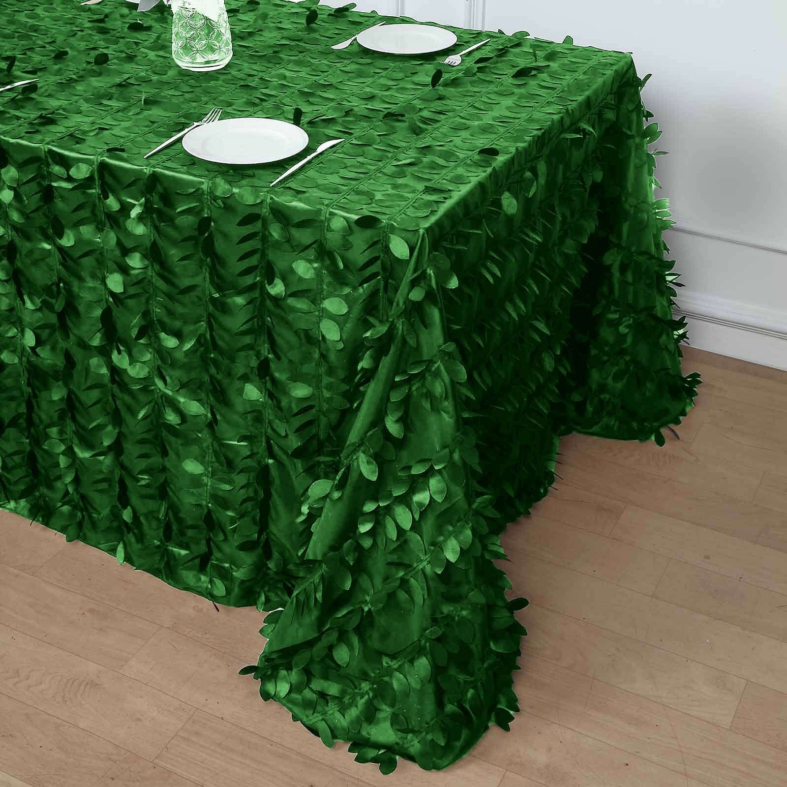 Taffeta 90x132 Rectangle Tablecloth Green | 3D Leaf Petal Design Seamless Table Cover