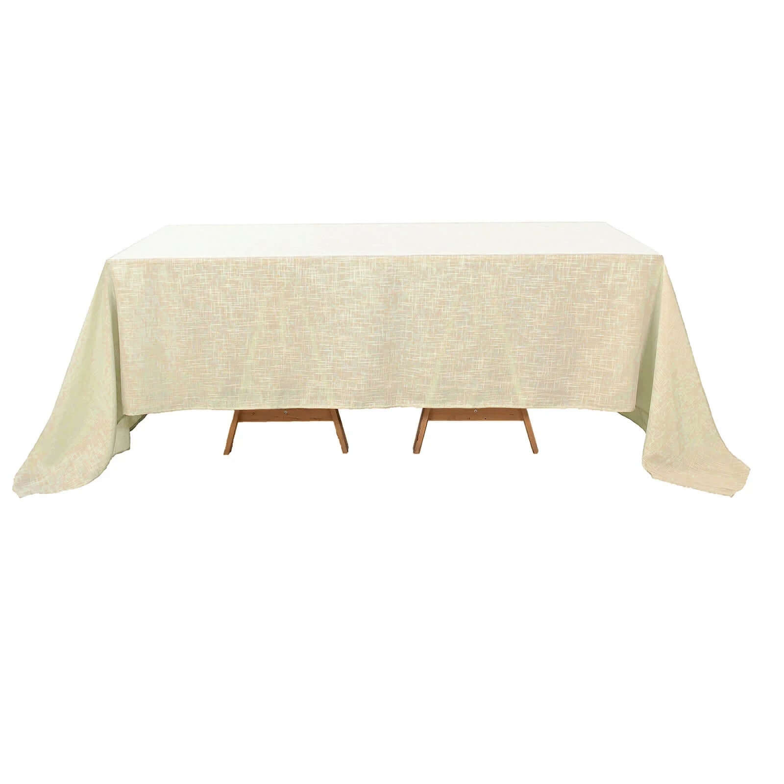 Faux Linen 90x132 Rectangular Tablecloth Beige - Slubby Texture Wrinkle-Resistant Seamless Table Cover