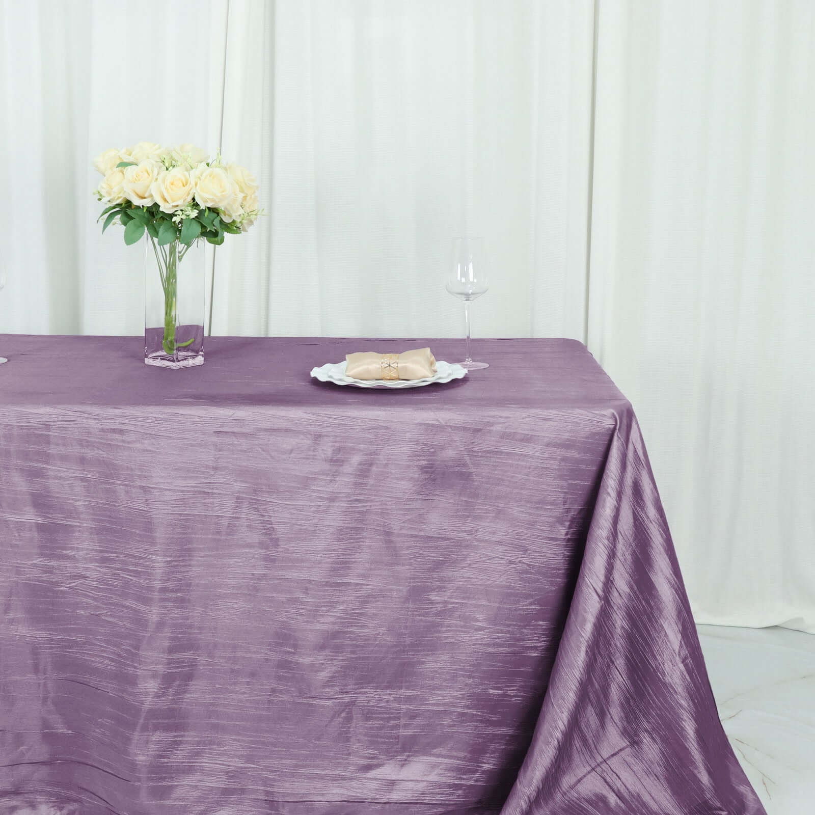 Taffeta 90x132 Rectangle Tablecloth Violet Amethyst - Seamless Accordion Crinkle Table Cover