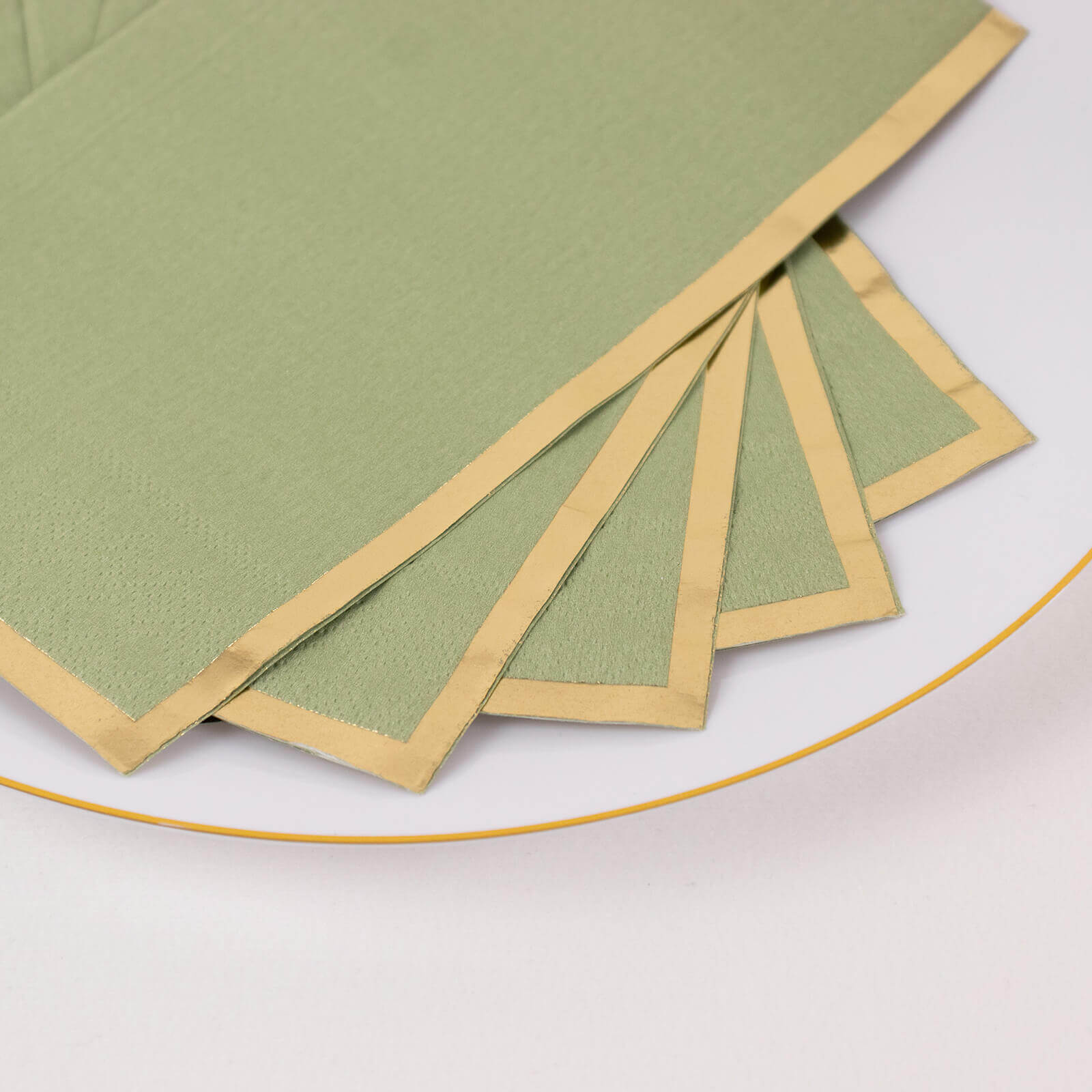 50-Pack Paper Dinner Napkins Sage Green with Gold Foil Edge 2 Ply - Stylish Disposable Napkins