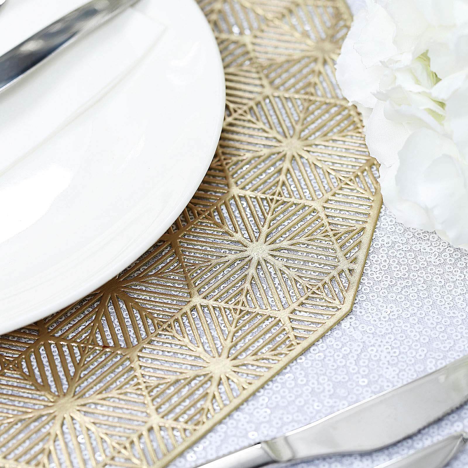 6-Pack Dining Table Mats Geometric Woven Design Gold - Vinyl Non-Slip Surface for Modern Table Settings 15