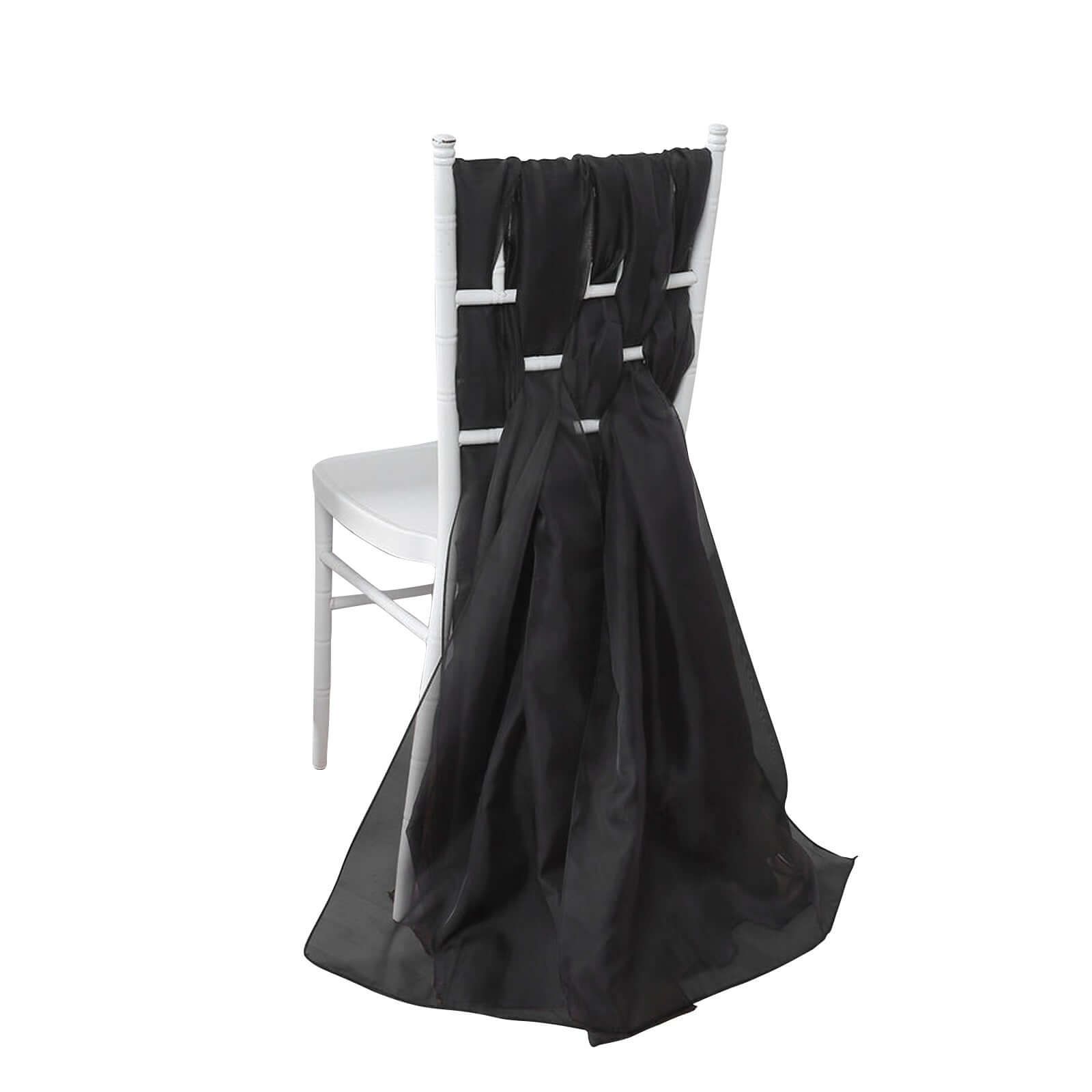 5 Pack Premium Chiffon Chair Sashes Black - Soft & Lightweight Designer Chair Bows for Stylish DIY Chair Accents 22x78