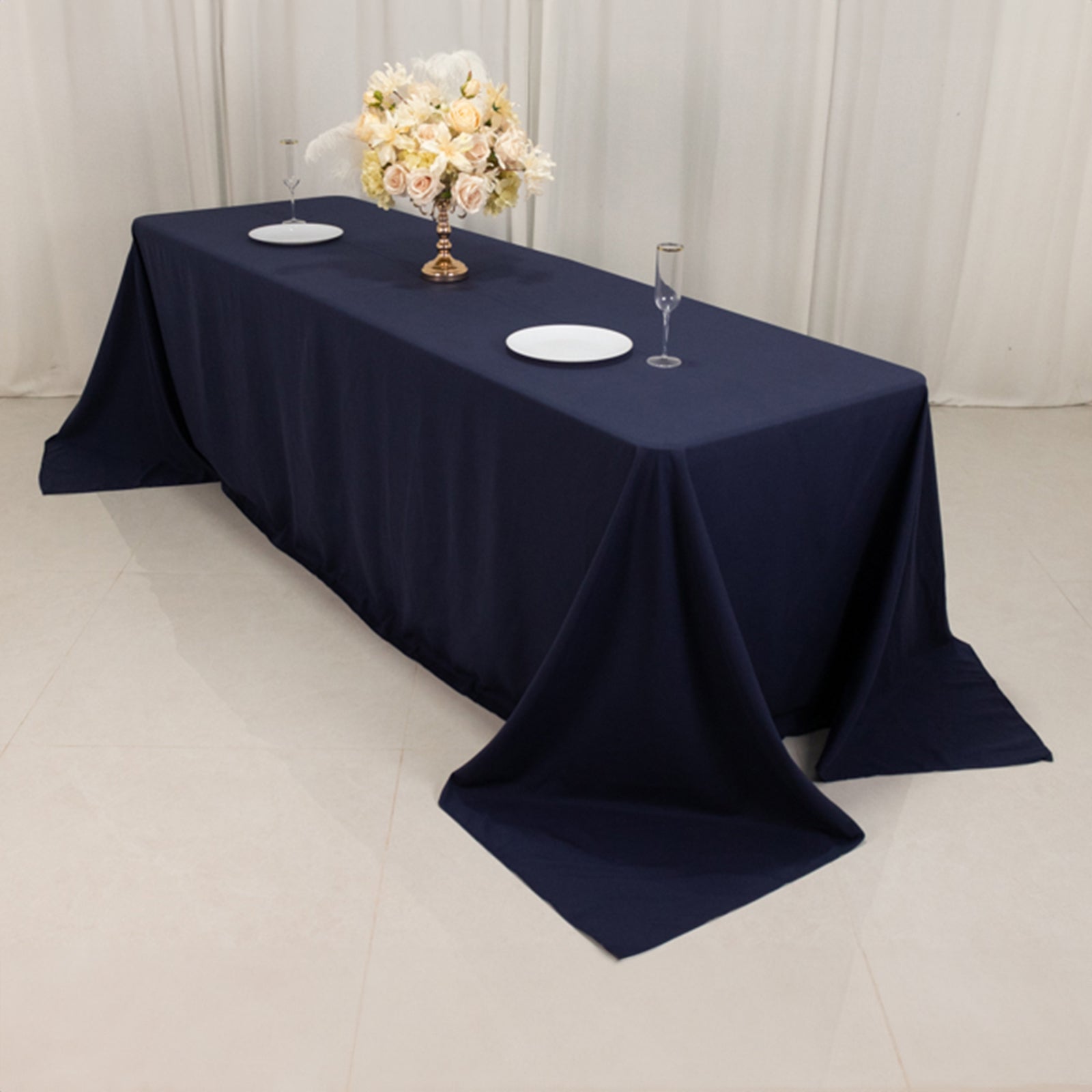 Cotton Blend 90x156 Rectangle Tablecloth Navy Blue - Seamless Wrinkle-Resistant Table Cover