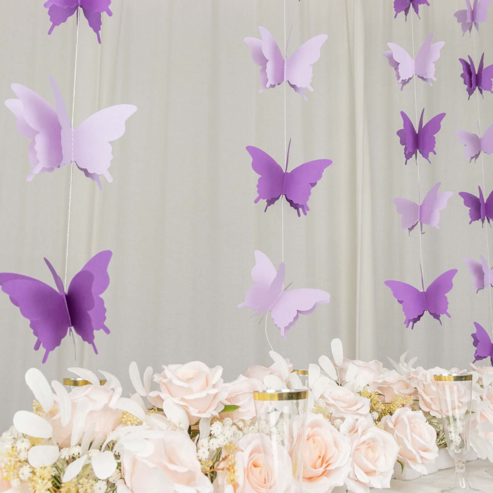 2 Pack 9ft Purple 3D Paper Butterfly Hanging Garland Streamers, Party String Banners