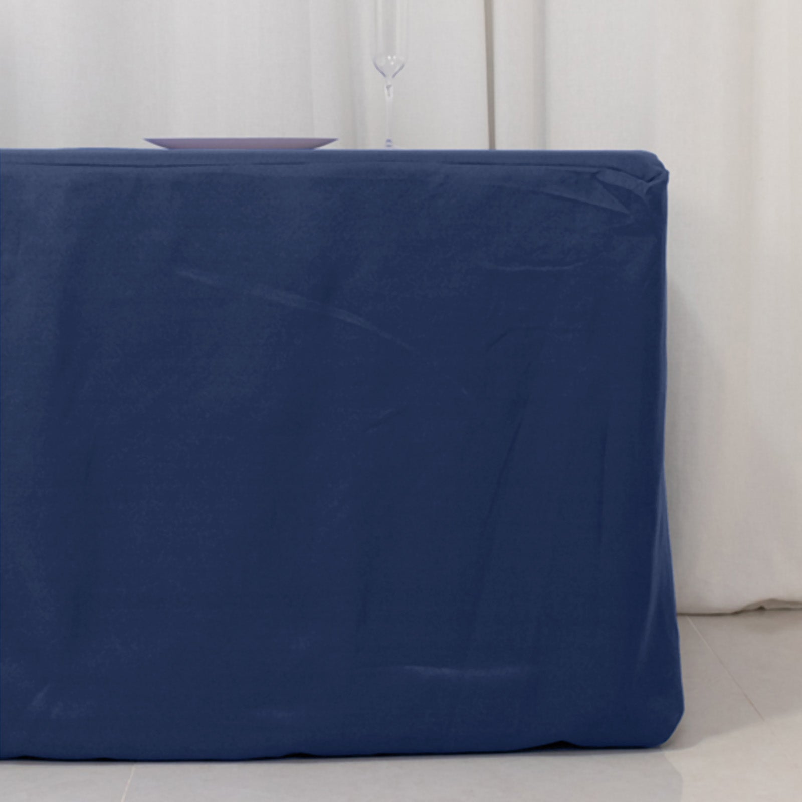 Fire Retardant Premium Polyester 8ft Rectangular Tablecloth Navy Blue Fitted High-Performance Table Cover