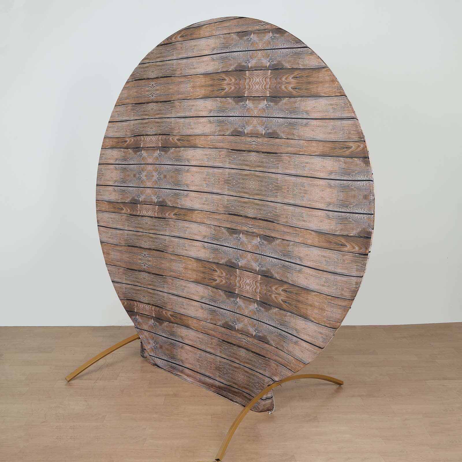 7.5ft Rustic Brown Wood Round Spandex Fit Party Backdrop Stand Cover