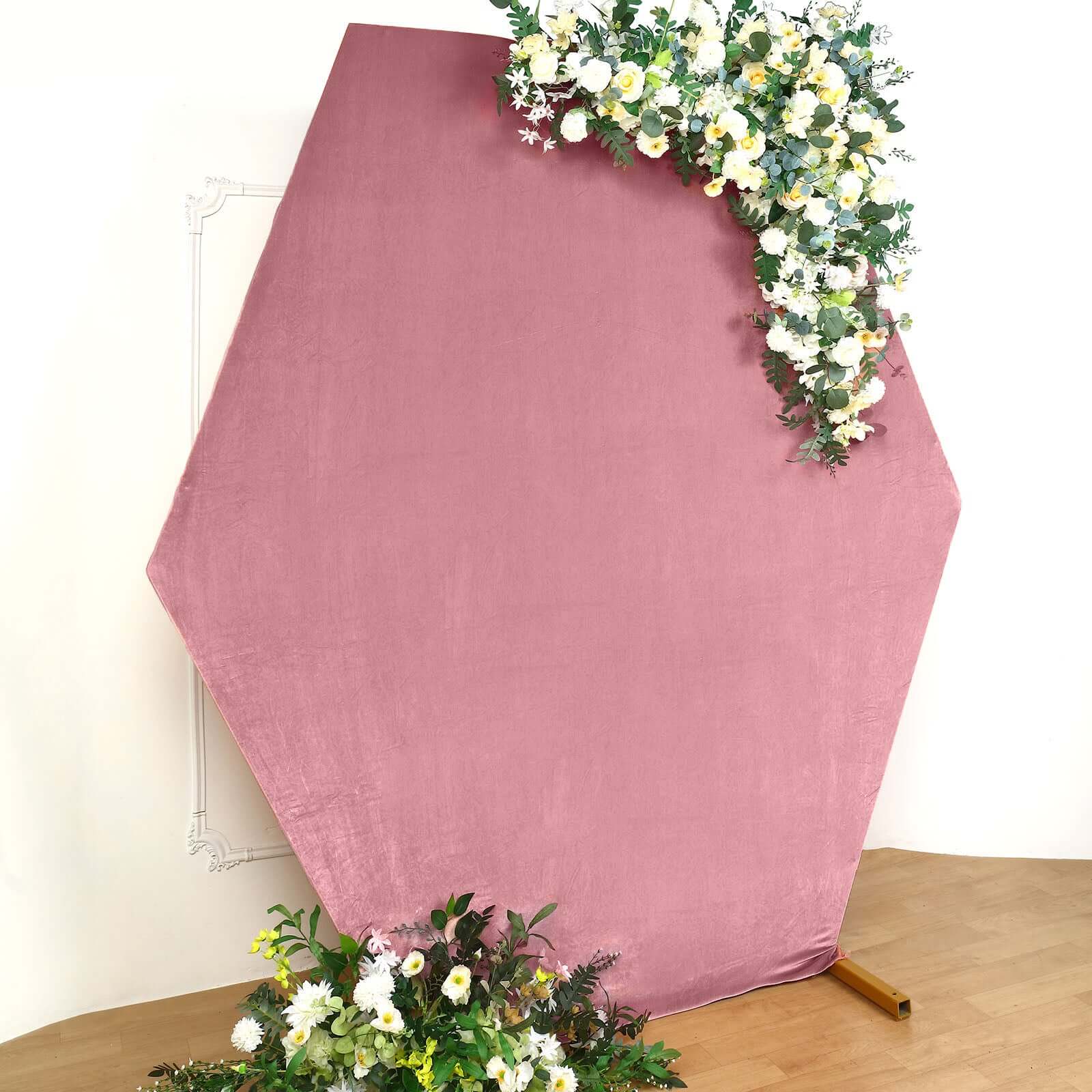 8ftx7ft Dusty Rose Soft Velvet Fitted Hexagon Wedding Arbor Cover