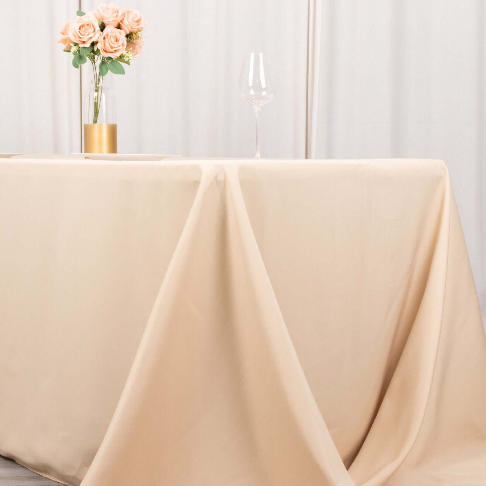 Premium Polyester 90x132 Rectangle Tablecloth Beige - Seamless 220GSM Stain-Resistant Table Cover