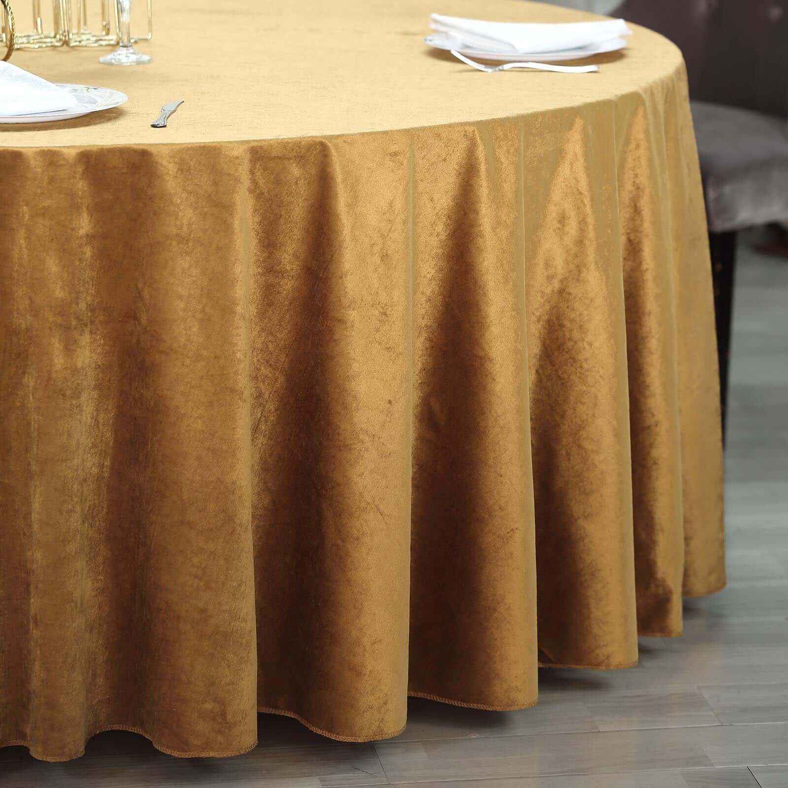 Premium Velvet 120 Round Tablecloth Gold - Reusable Soft & Seamless Table Cover for Upscale Events