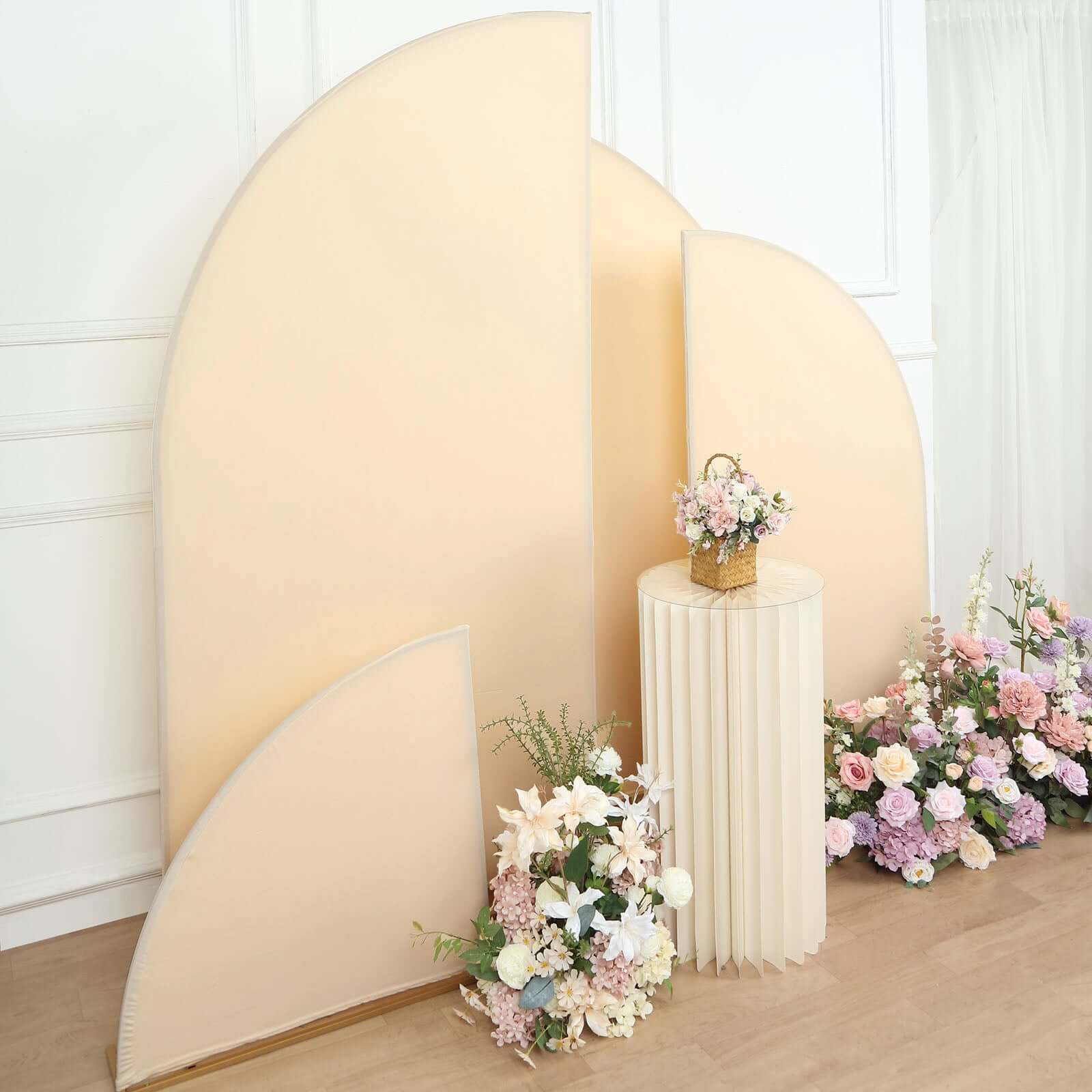 Set of 4 Matte Beige Spandex Half Moon Chiara Backdrop Stand Covers, Custom Fitted Wedding Arch Covers - 2.5ft,5ft,6ft,7ft