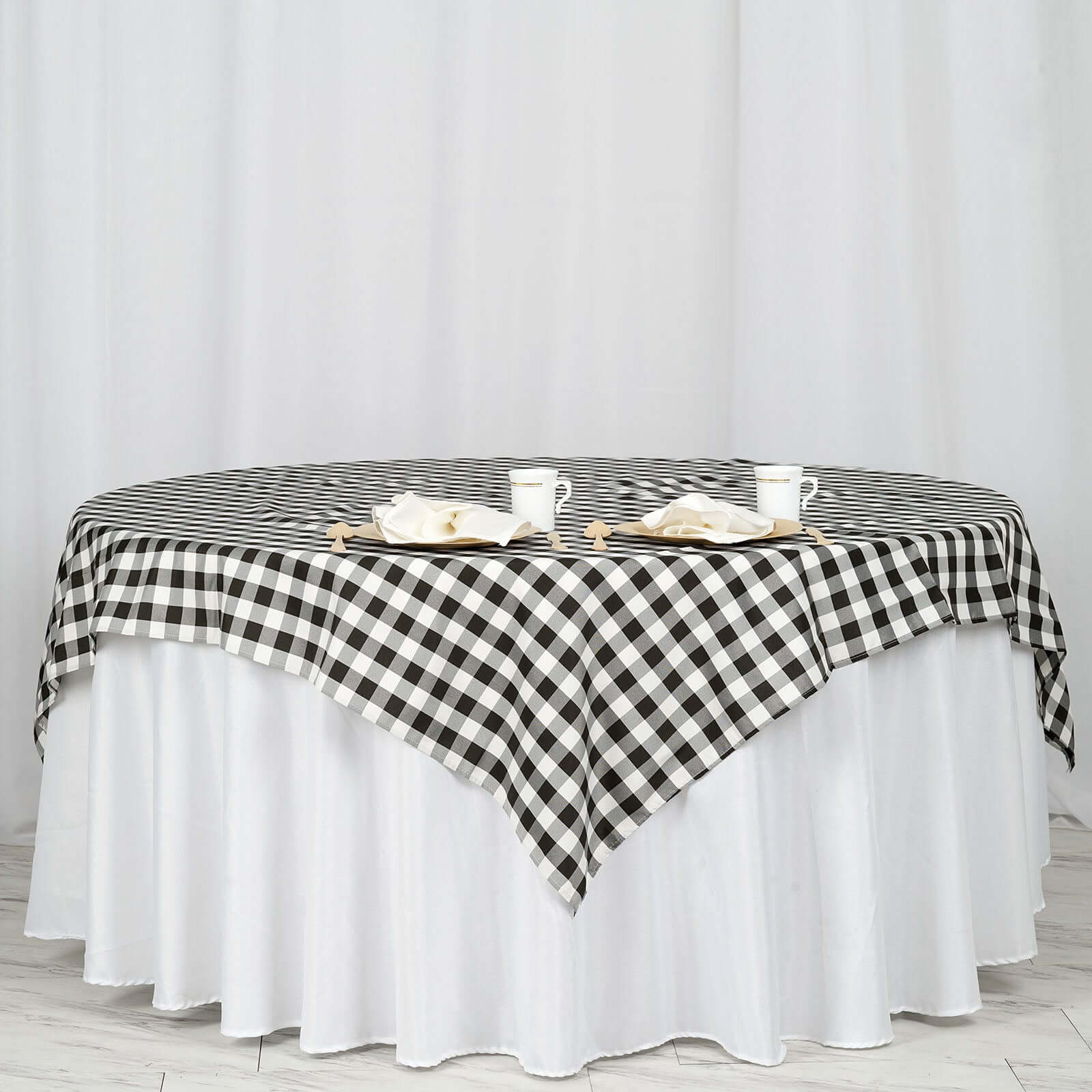 Polyester 70x70 Table Overlay Square Tablecloth White/Black - Checkered Buffalo Plaid Design for Rustic Decor