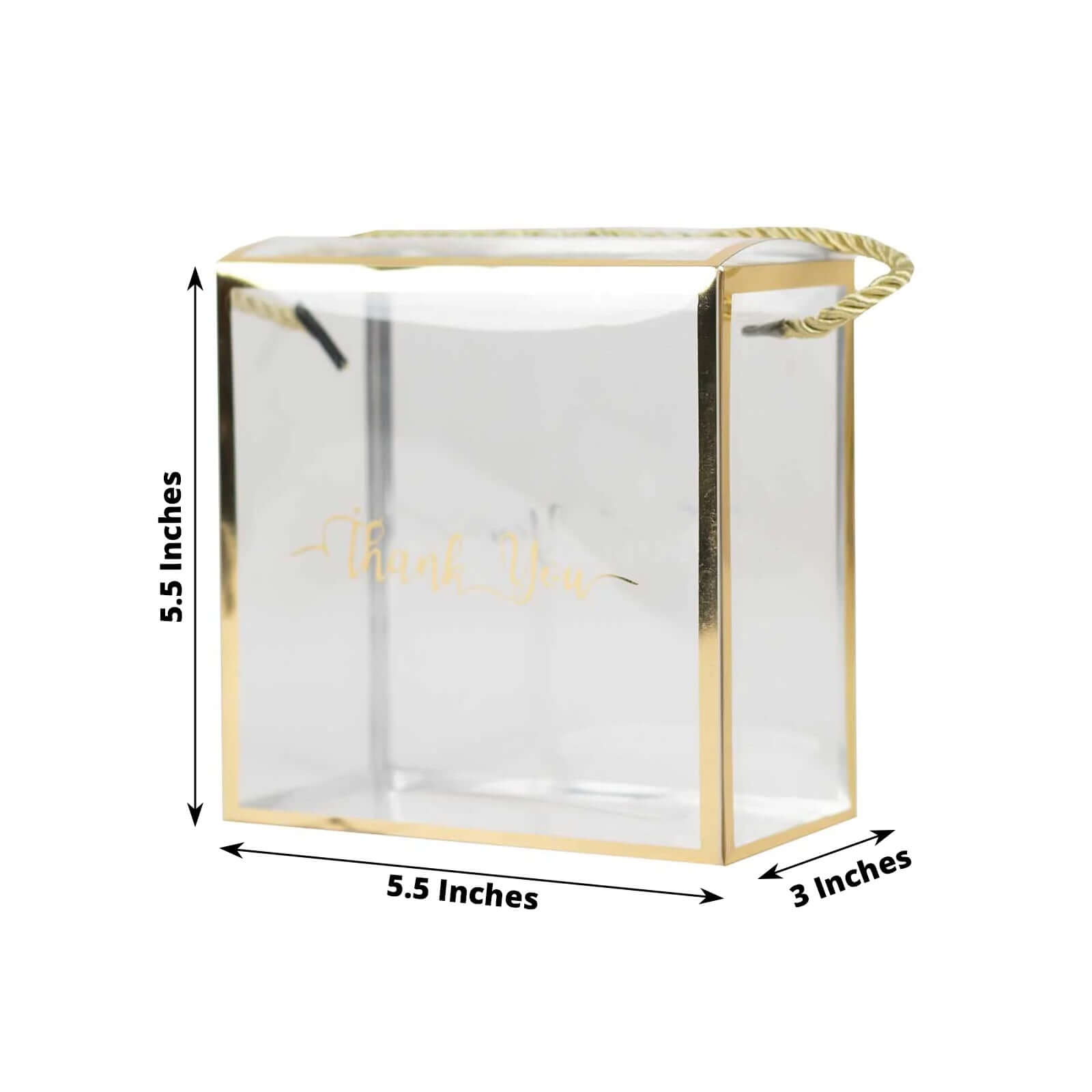 25 Pack Gold Trimmed Clear PVC Gift Boxes with Rope Handles and Thank You Print, Transparent Portable Candy Favor Boxes - 5.5x5.5