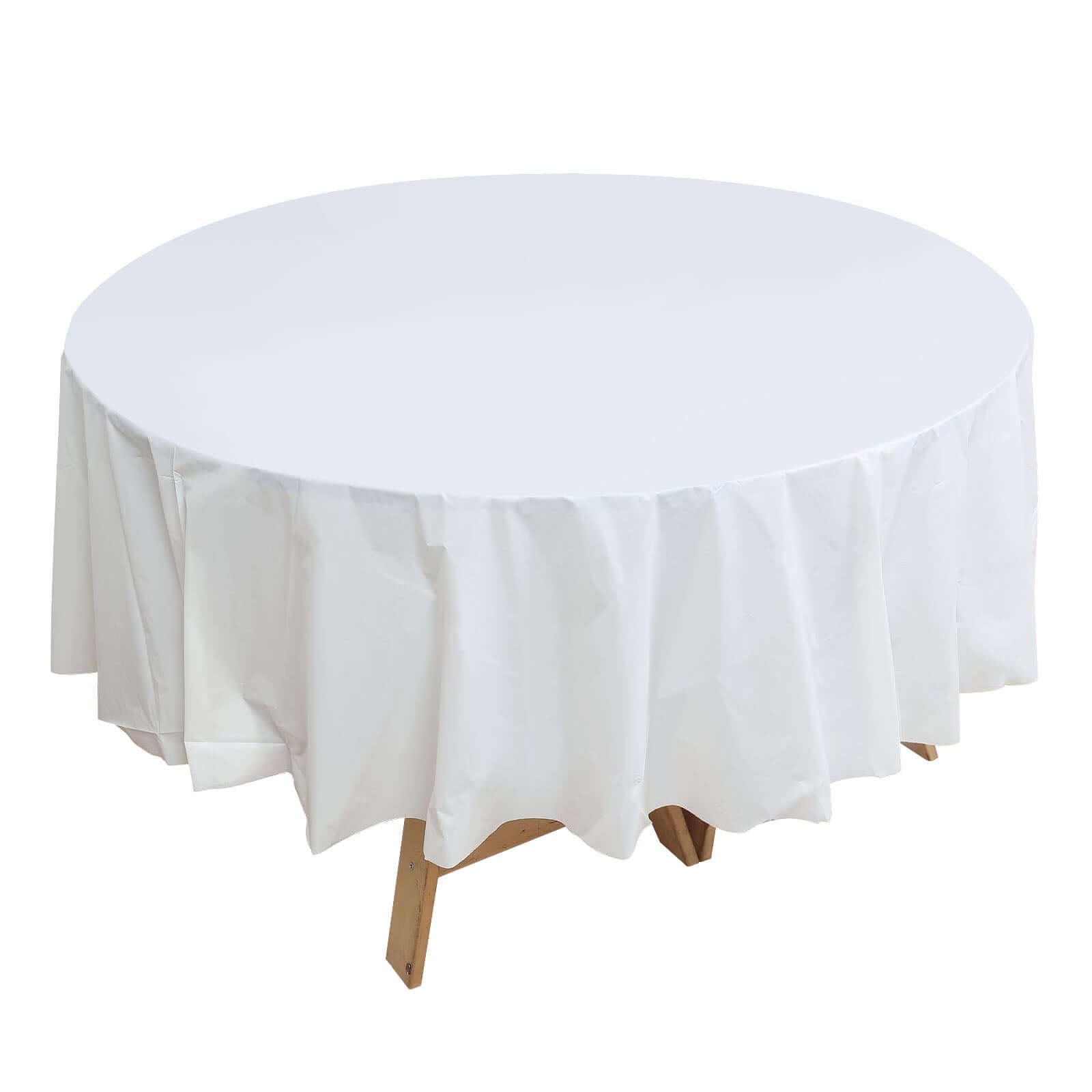 5-Pack Plastic Table Covers White Round - Durable PVC Disposable Tablecloths for Events 84