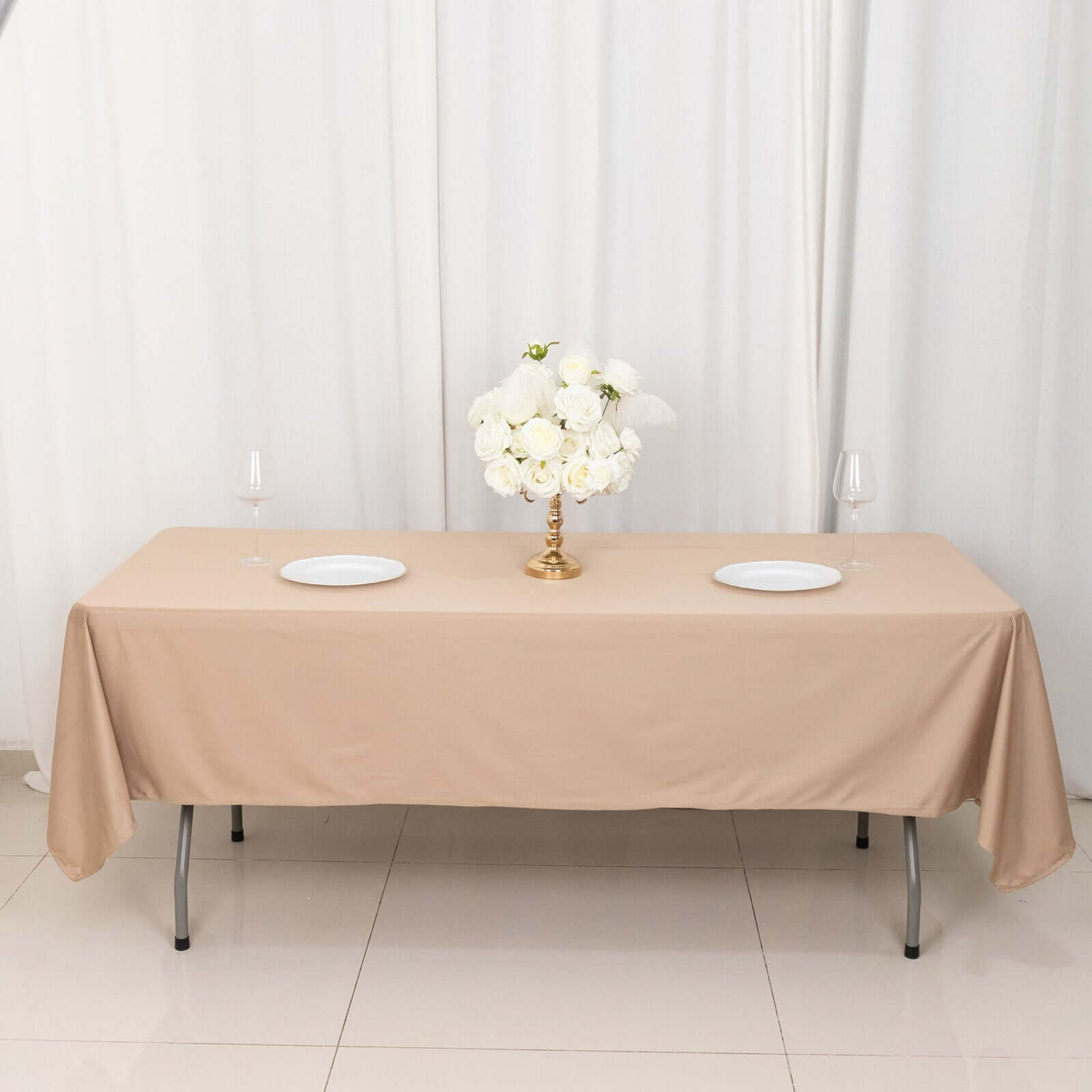 Premium Scuba Rectangular 60x102 Tablecloth Nude - Wrinkle Free & Stain Resistant Table Cover