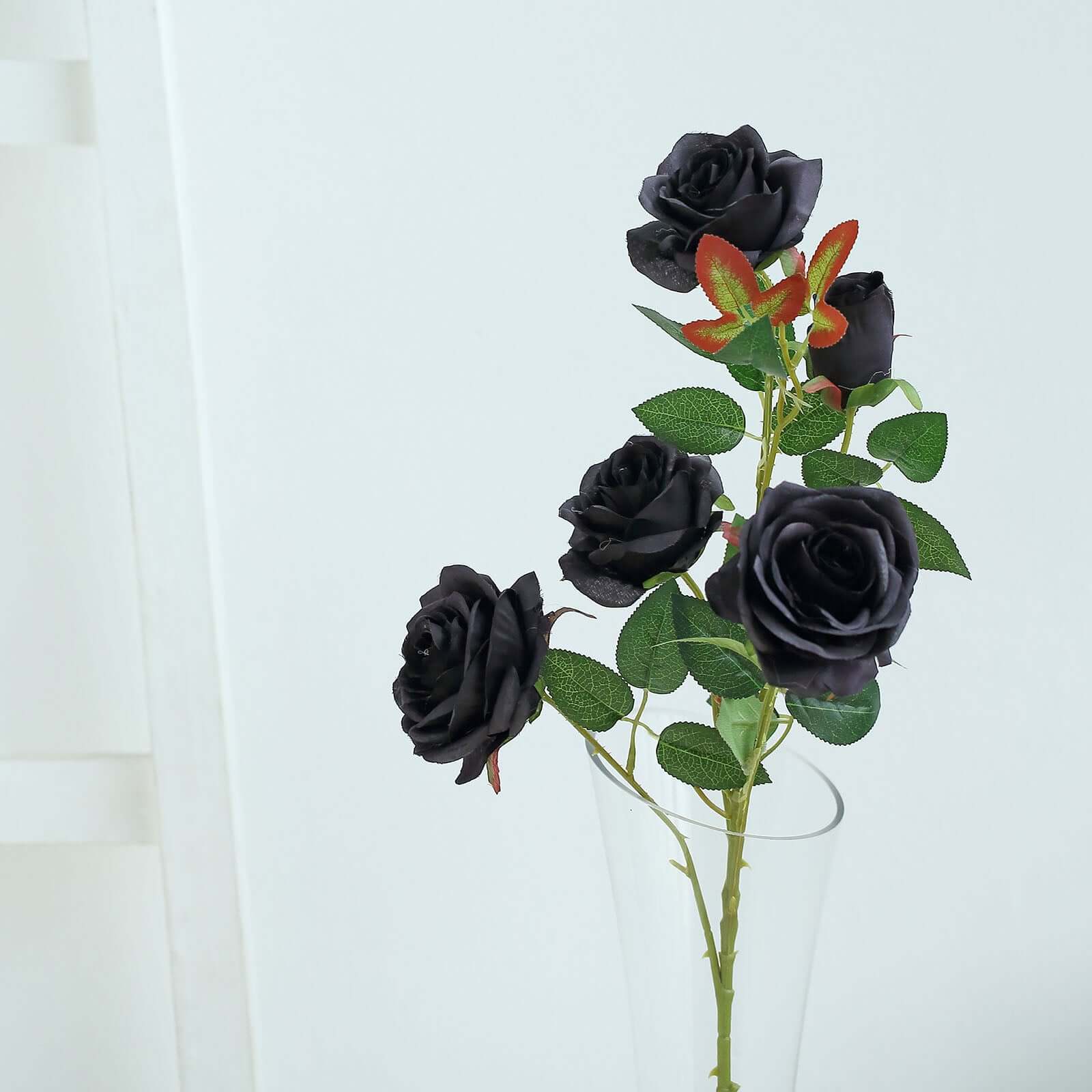 2 Bouquets 33 Tall Black Artificial Silk Rose Flower Bush Stems