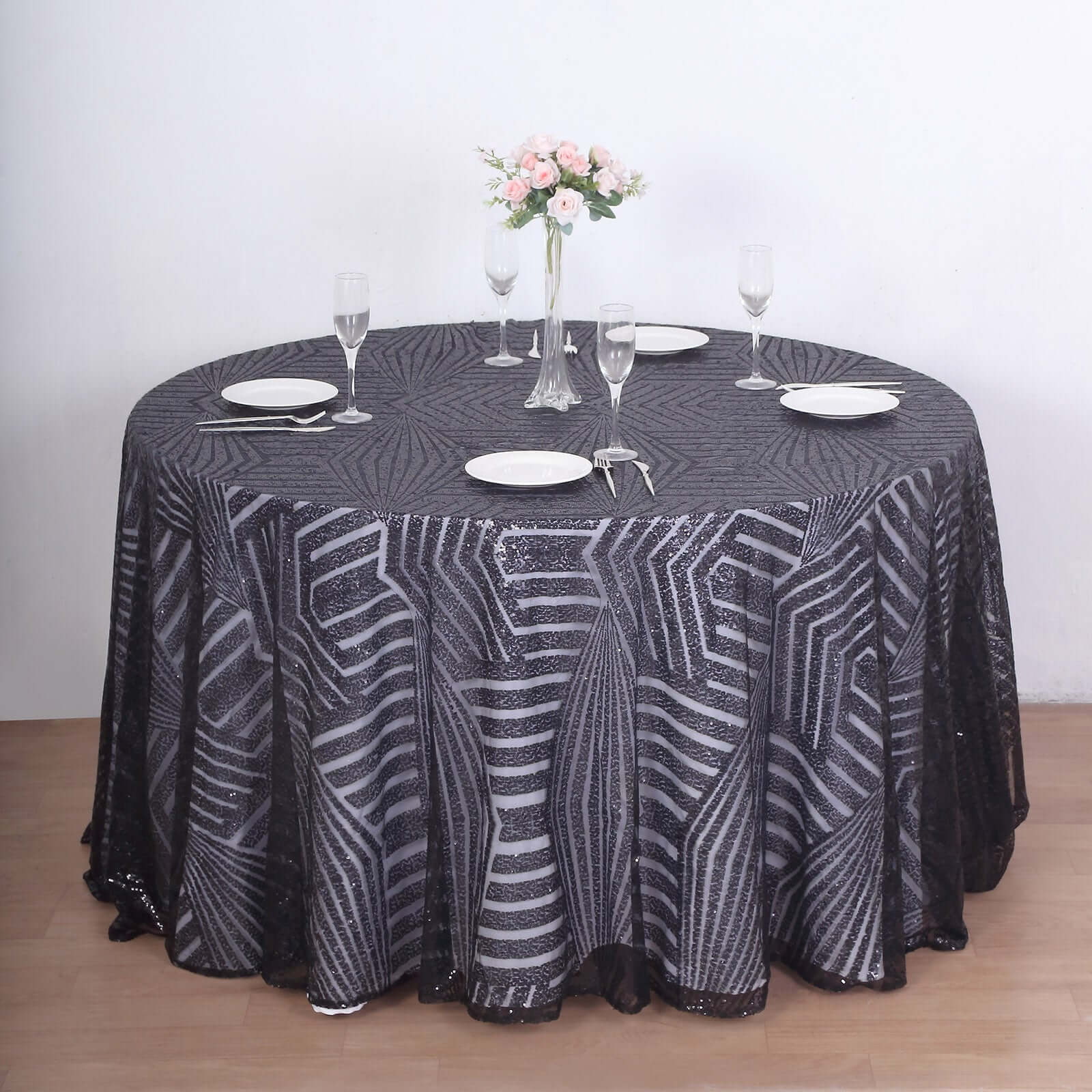 Sequin 120 Round Tablecloth Black - Seamless Diamond Glitz Table Cover