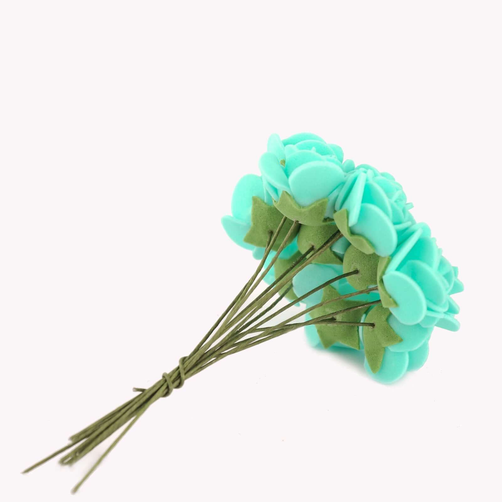 48 Roses 1 Turquoise Real Touch Artificial DIY Foam Rose Flowers With Stem, Craft Rose Buds