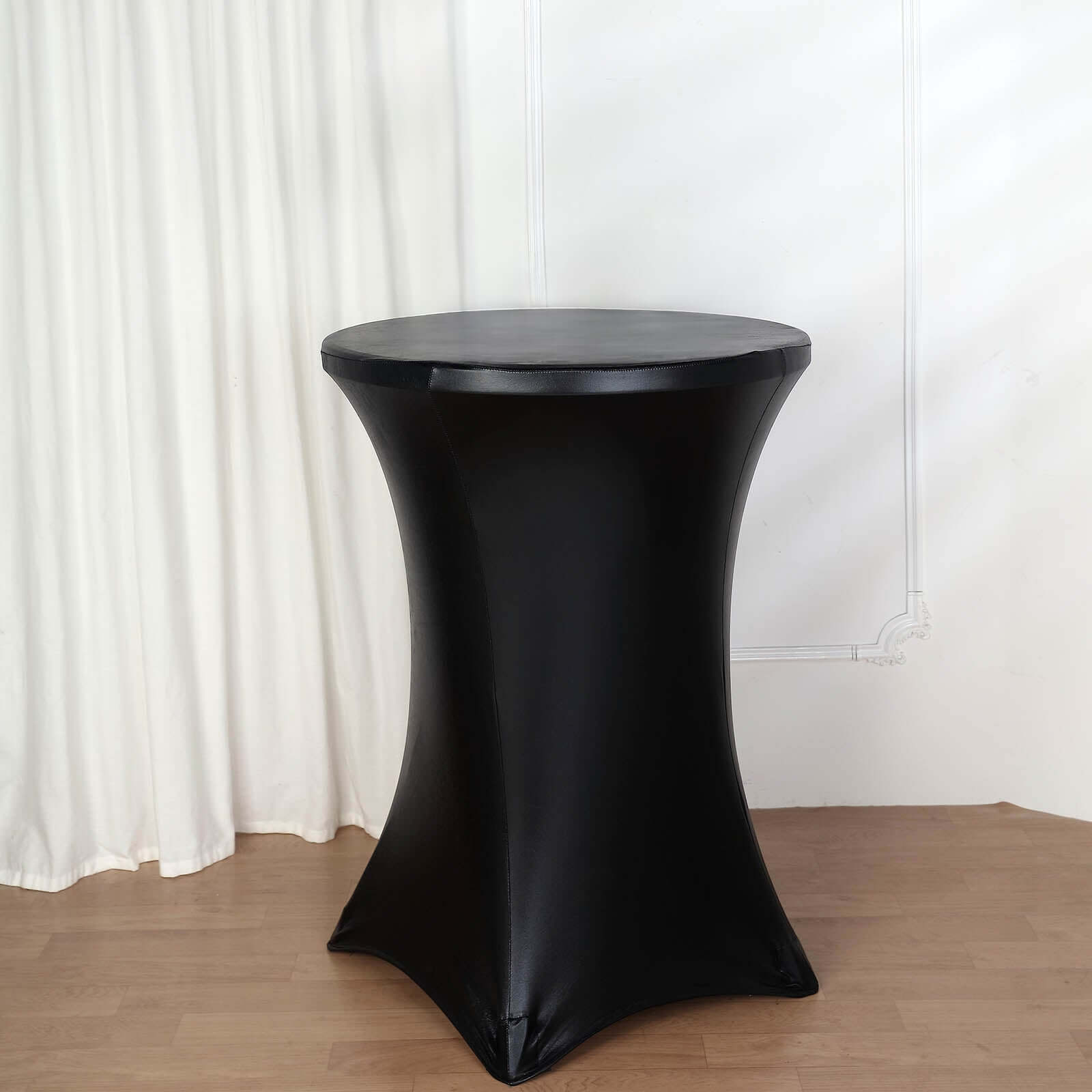 Metallic Spandex 32 Fitted Round Cocktail Table Cover Black Highboy Tablecloth - Stretch Fit & Water-Resistant