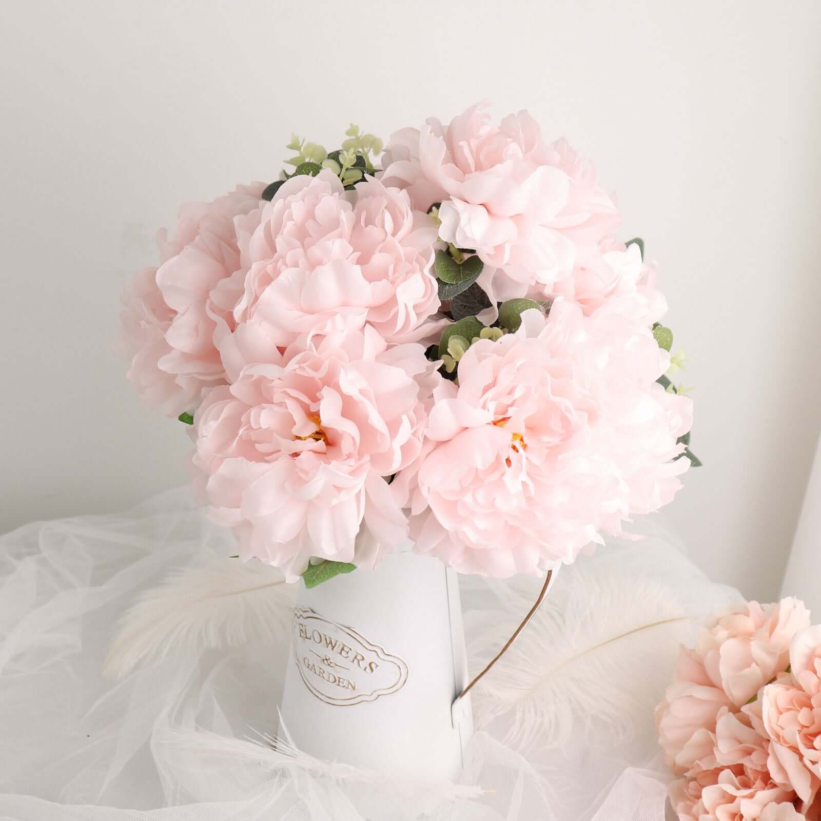 2 Bushes 17 Blush Artificial Silk Peony Flower Bouquets, Real Touch Peonies Spray